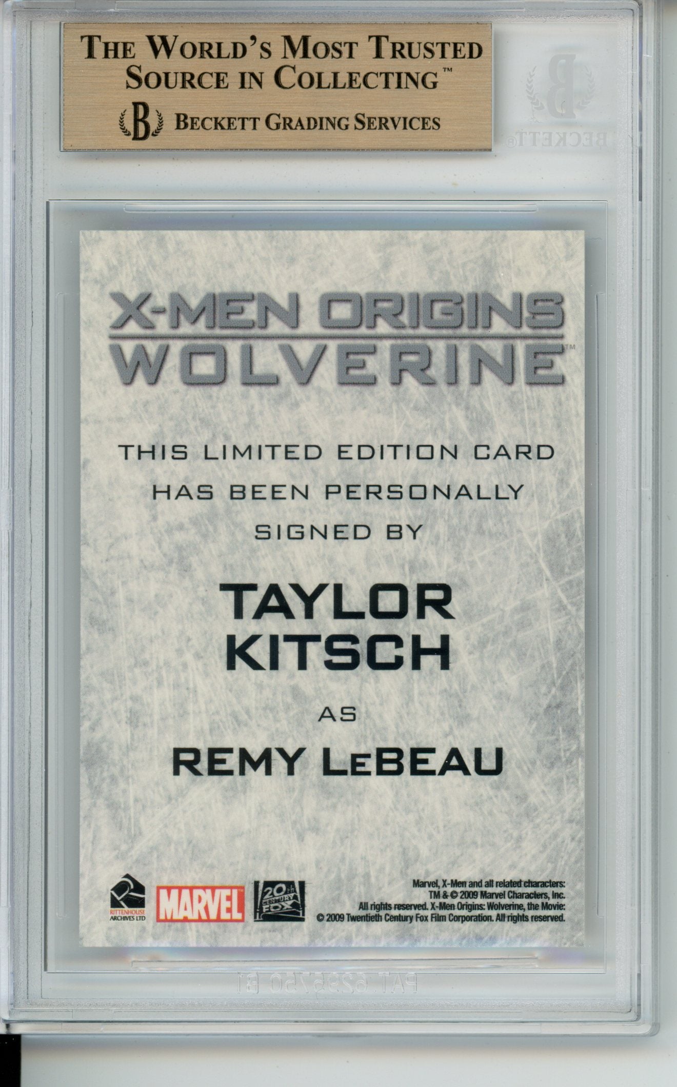 2009 X-Men Origins Wolverine Autographs Taylor Kitsch #TK Gambit BGS 9.5 Auto