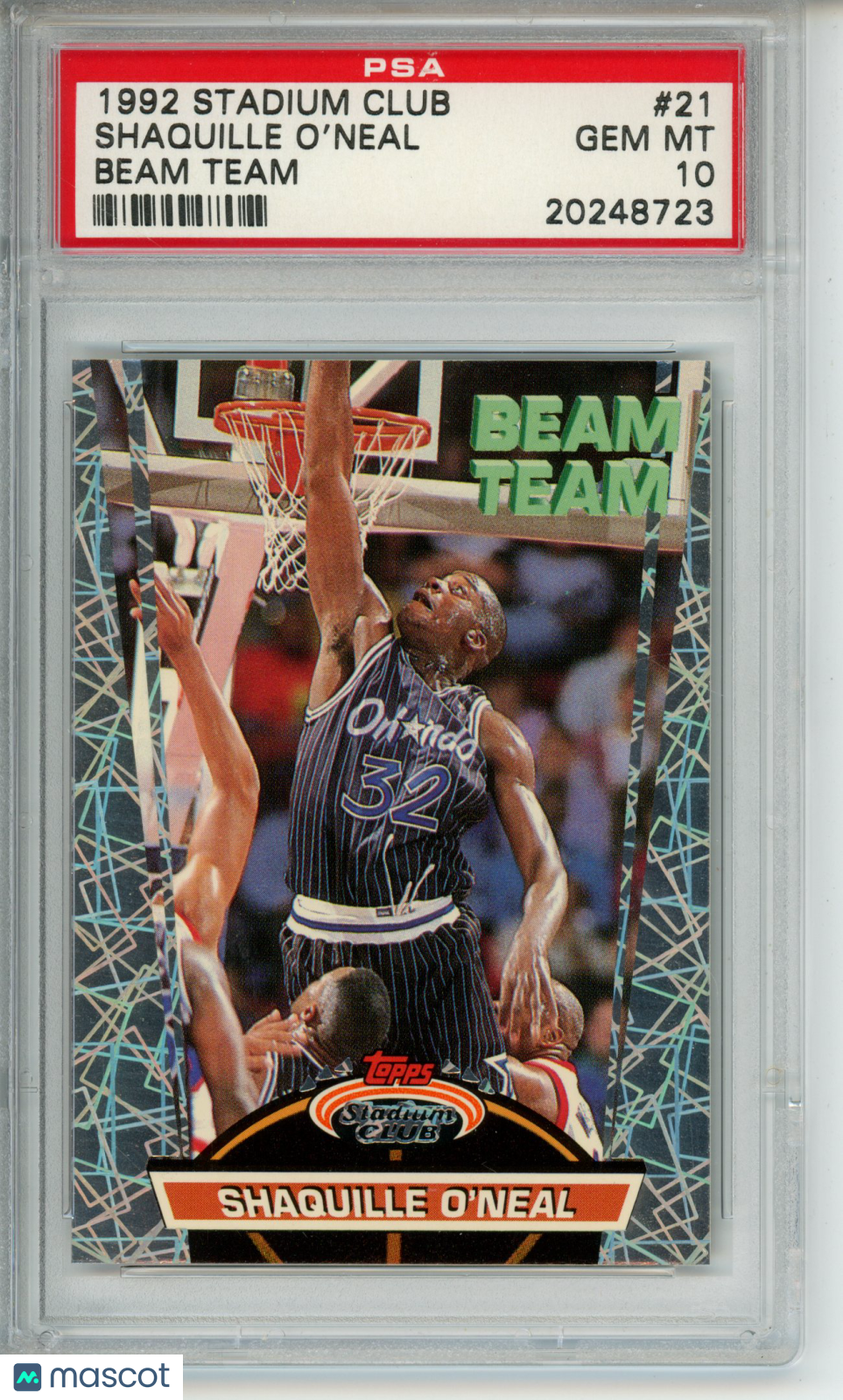 1992-93 Stadium Club Shaquille O'Neal #21 Beam Team Rookie PSA 10 Gem Mint Magic