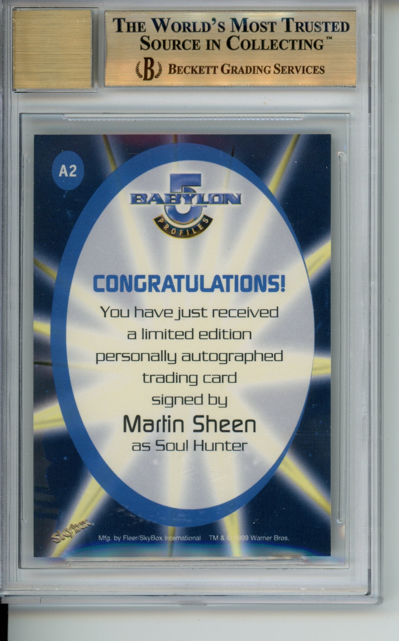 1999 Babylon 5 Profiles Autographs Martin Sheen Soul Hunter #A2 BGS 9.5/10