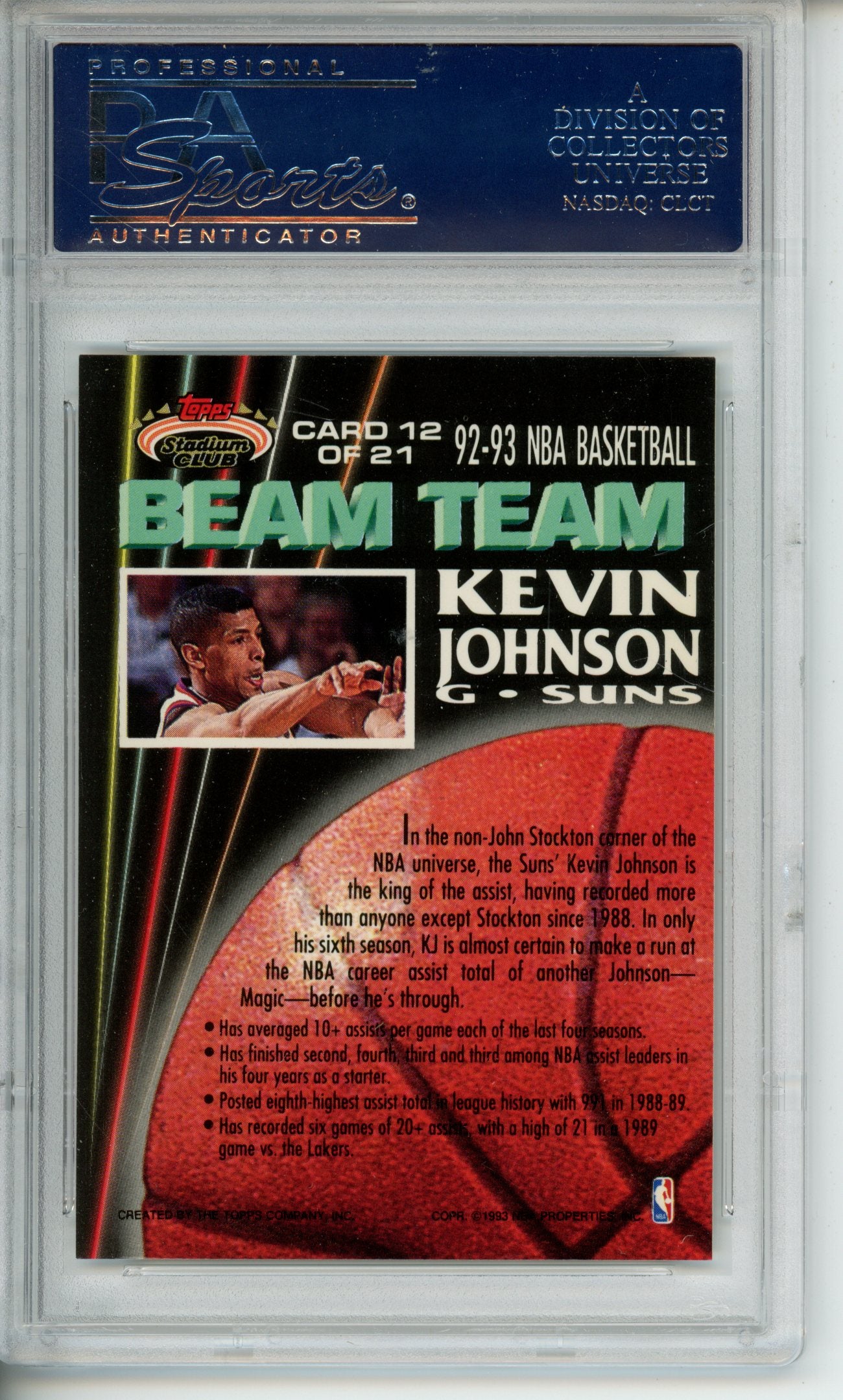 1992-93 Stadium Club Kevin Johnson #12 Beam Team PSA 10 Gem Phoenix Suns HOF