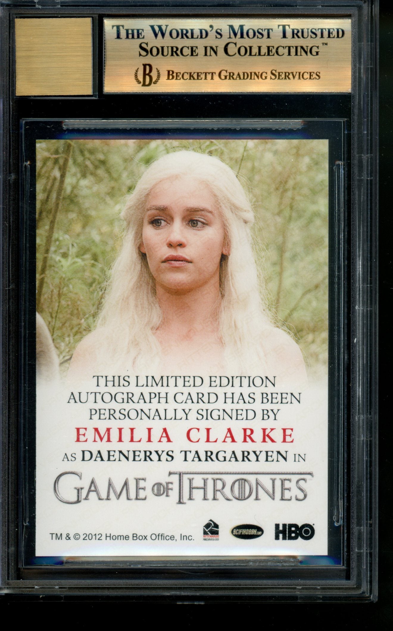 '13 Game of Thrones S2 Autograph Emilia Clarke DAENERYS Full Bleed Auto BGS 9.5