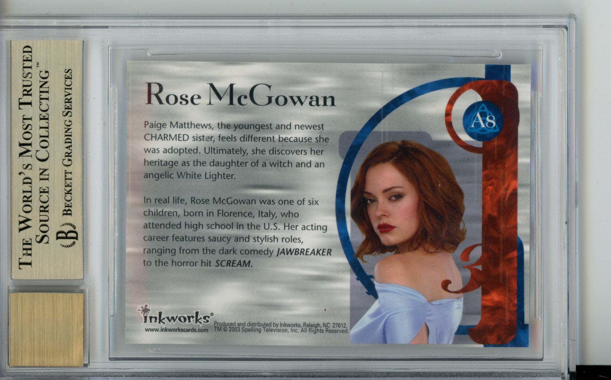 2003 Charmed Power of Three Autographs Rose McGowan #A8 BGS 9.5/10 Auto