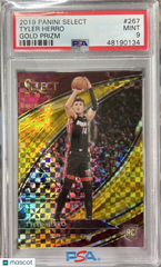 2019 Panini Select Tyler Herro #267 PSA 9 Rookie Gold Prizm Courtside RC #10/10