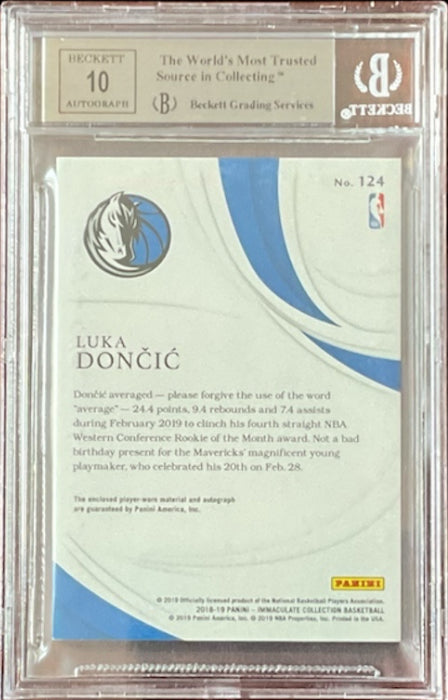 2018 Immaculate Collection Luka Doncic #124 Rookie Auto Patch RC #/99 BGS 8.5/10