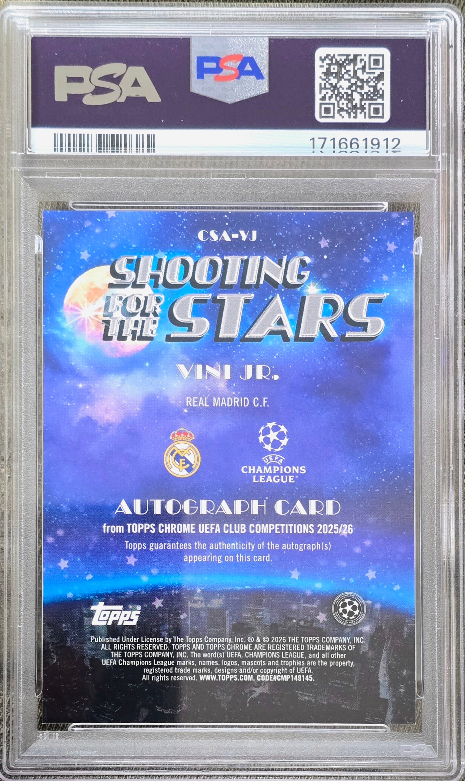 2025-2026 Topps Chrome Fanatics Shooting Stars Auto Vini JR #/25 PSA 10 POP 1