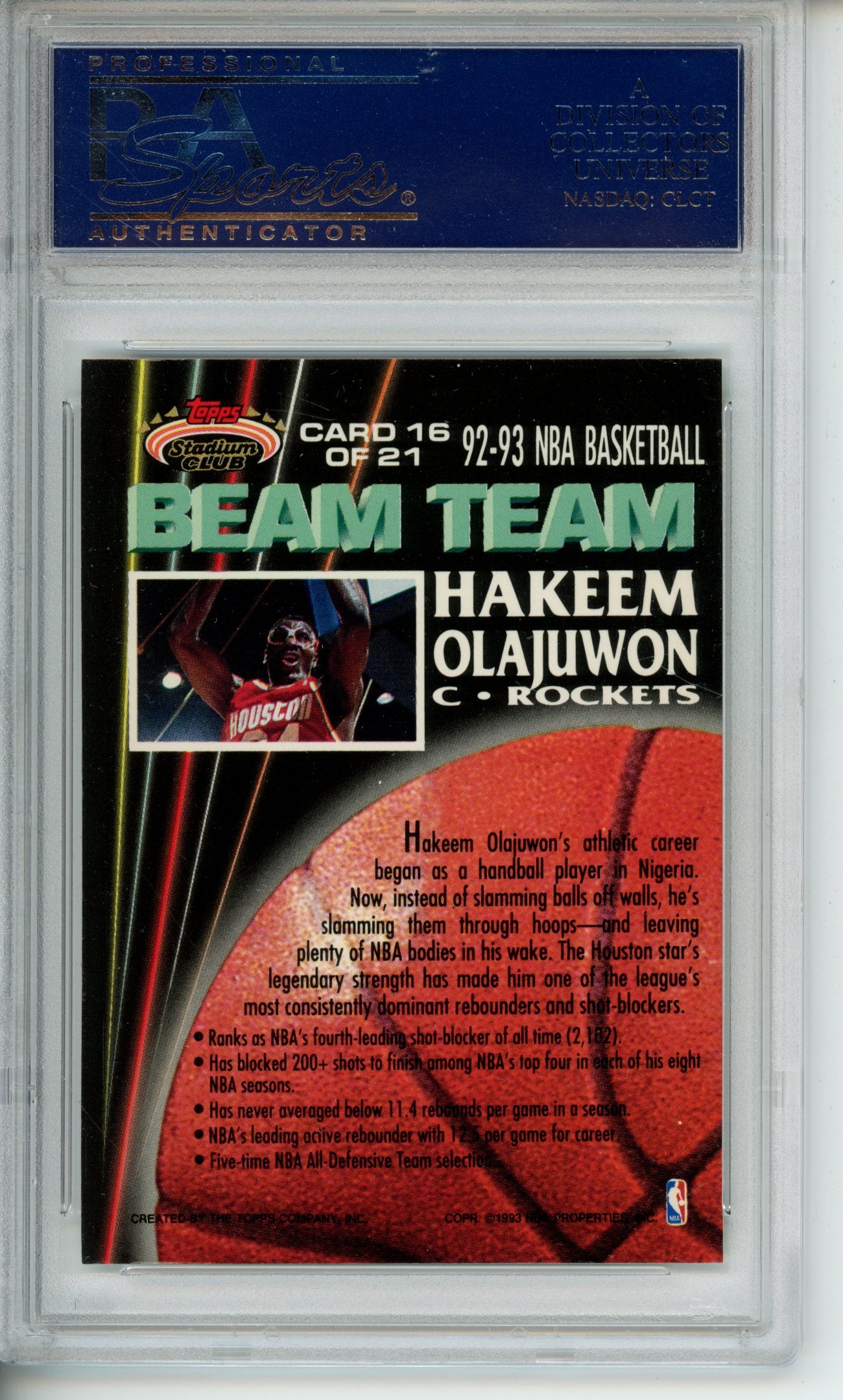 1992-93 Stadium Club Hakeem Olajuwon #16 Beam Team PSA 10 Gem Rockets HOF