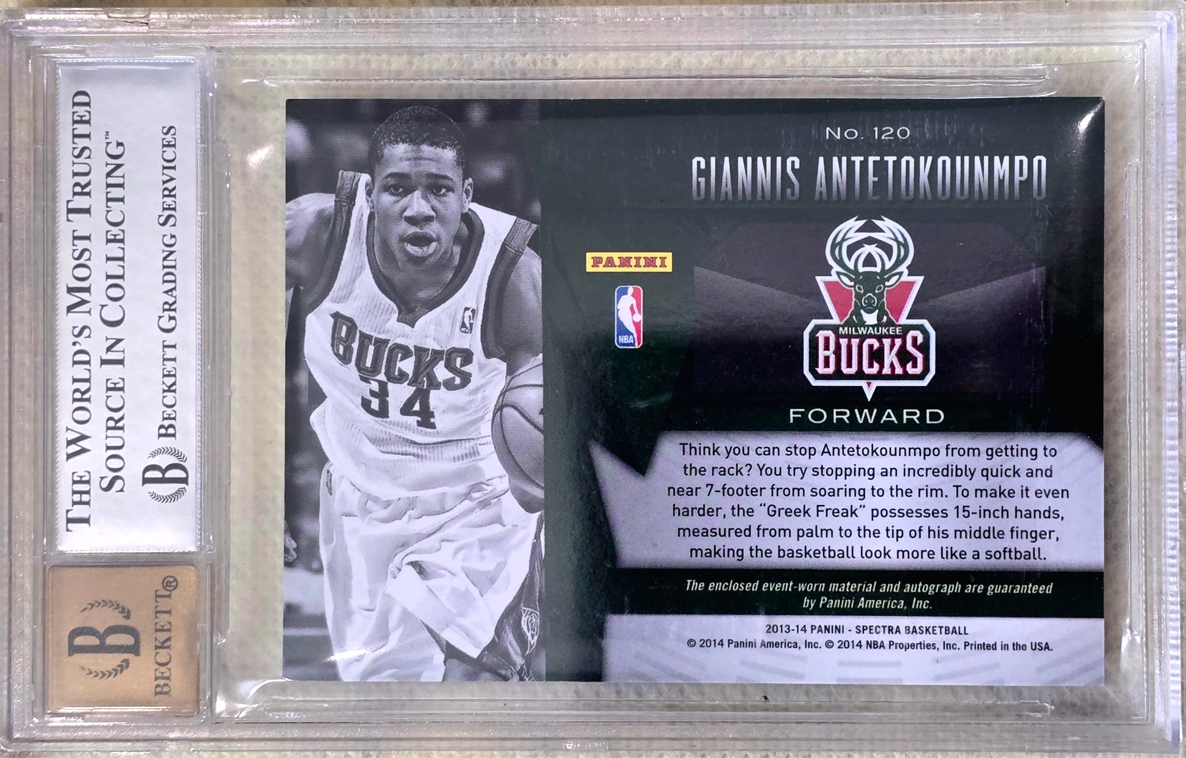 2013 Spectra Giannis Antetokounmpo Patch #120 Rookie BGS 8.5 Auto 10