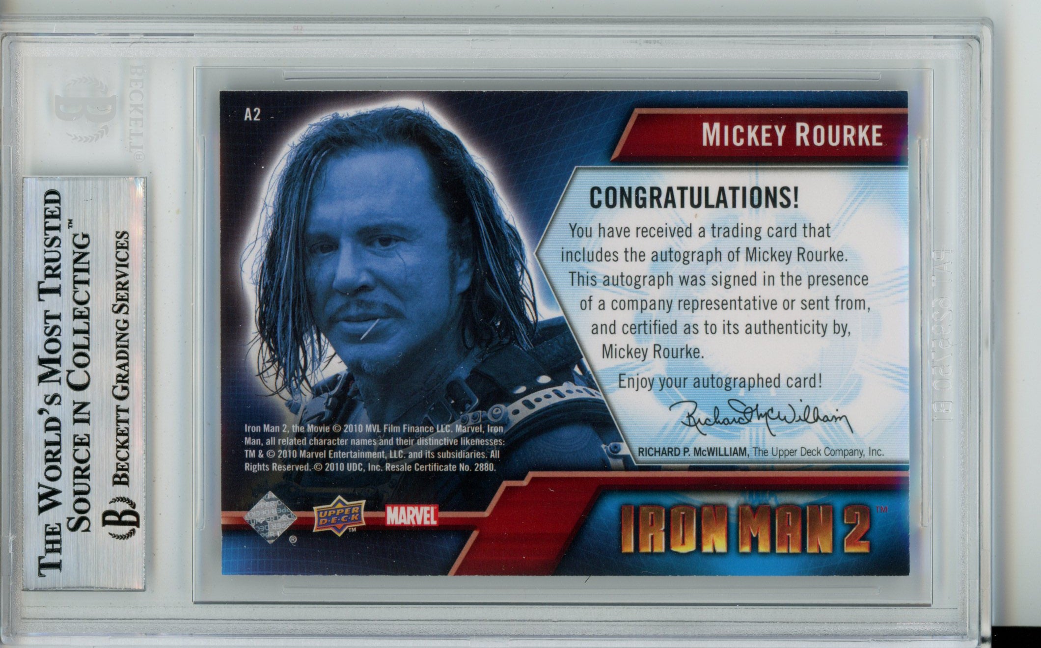 2010 Iron Man 2 Autographs Mickey Rourke Ivan Vanko #A2 BGS 9 Auto