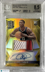 2014 Spectra Prizm Gold Joel Embiid AUTO PATCH #/10 #103 BGS 8.5/10 ROOKIE RPA