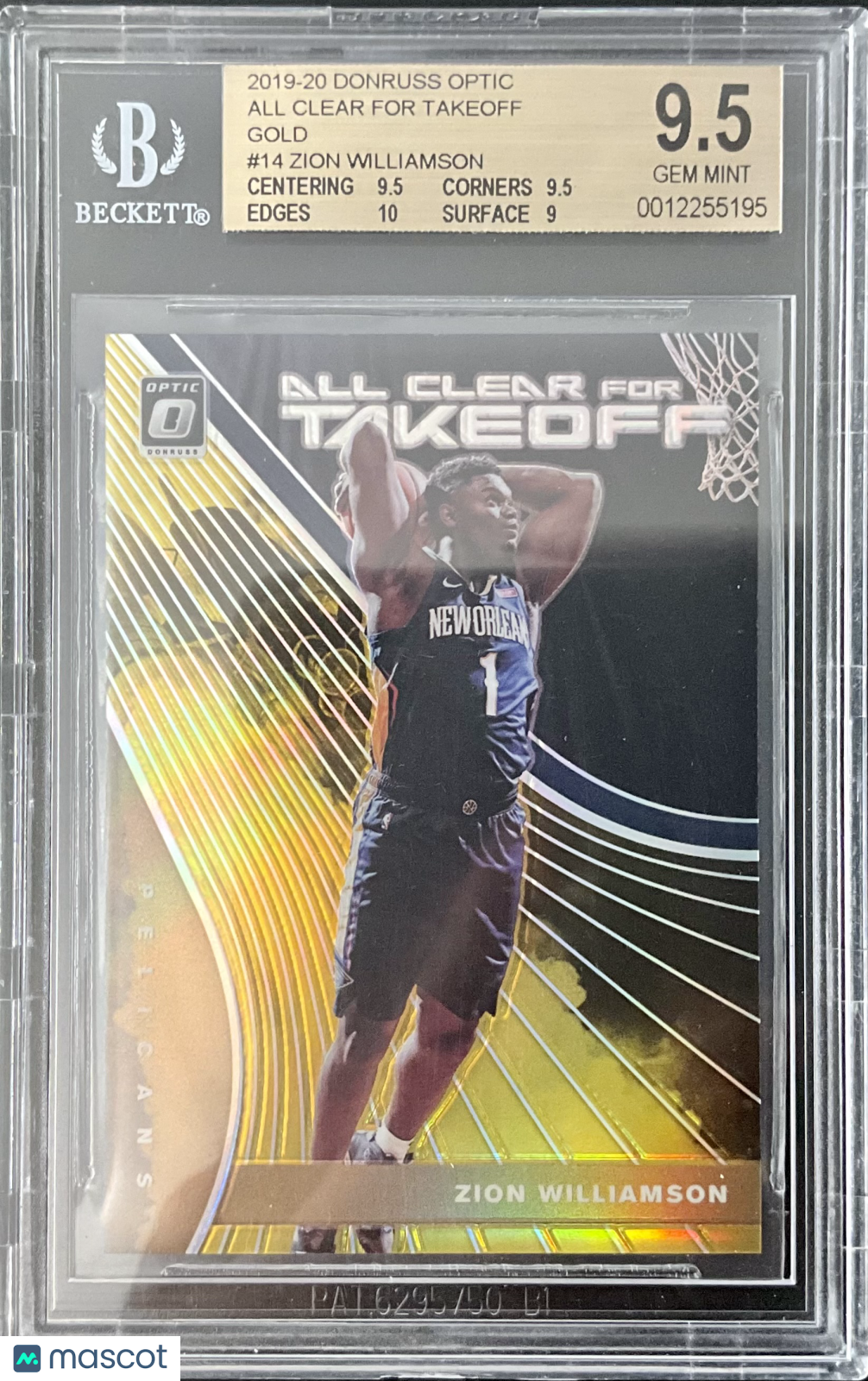 2019  Optic All Clear for Takeoff Gold Prizm Zion Williamson /10 Rookie BGS 9.5