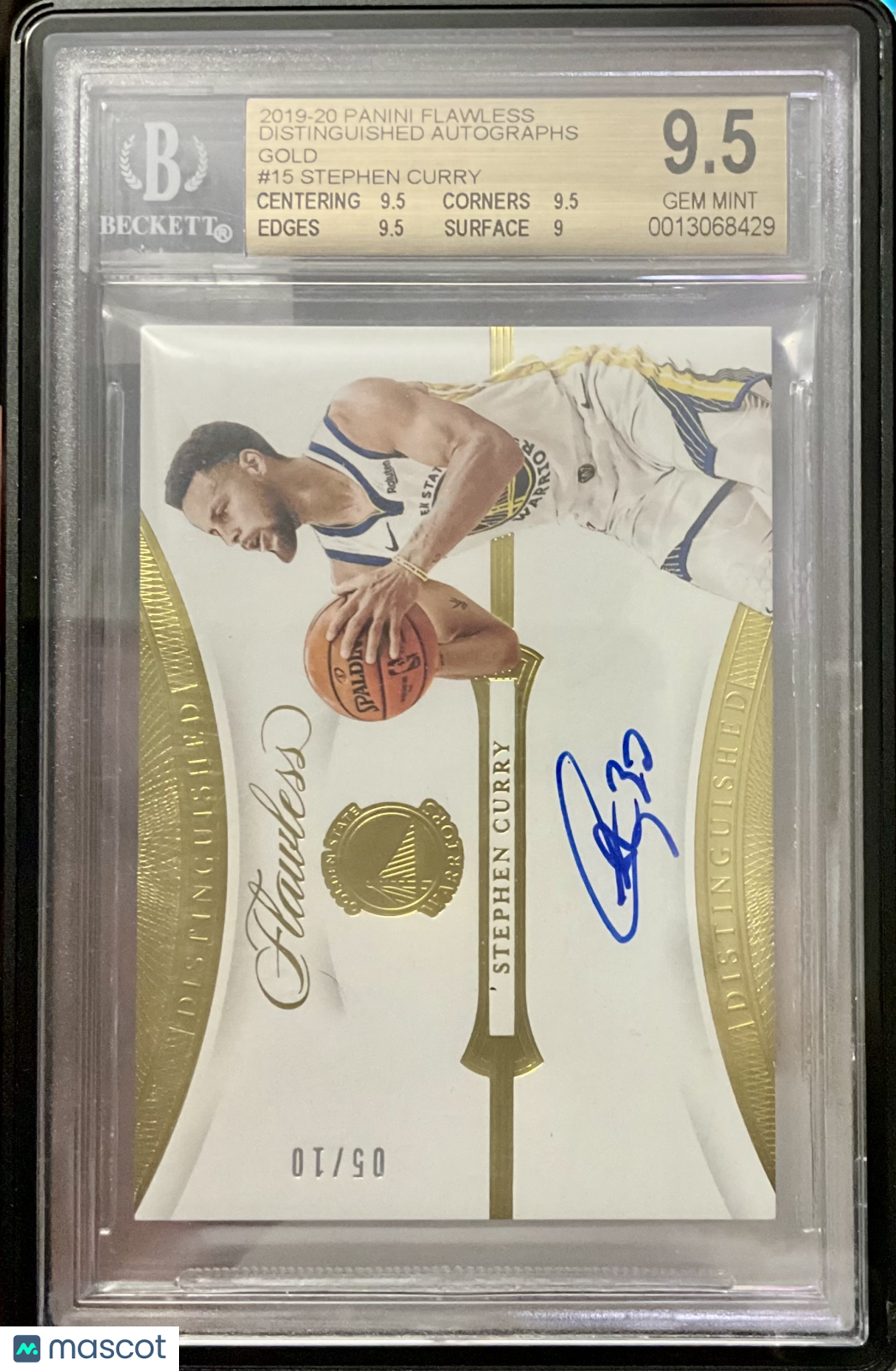 2019 Flawless Distinguished Autograph Gold Stephen Curry #/10 Gold BGS 9.5 Auto