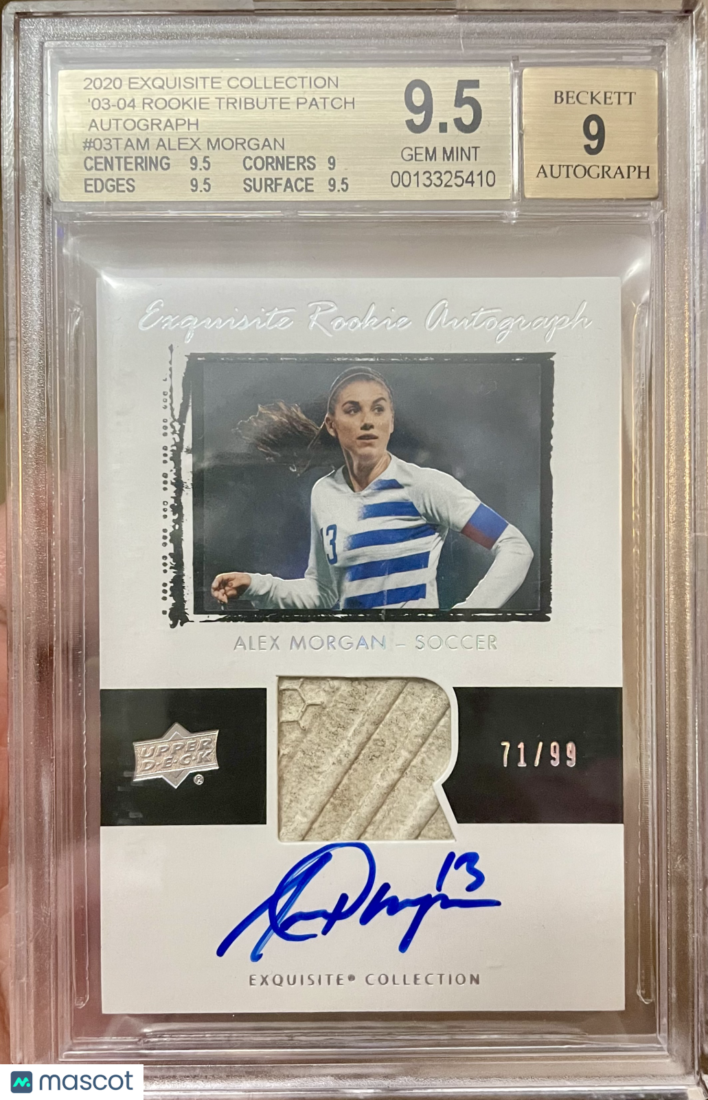 2020 Exquisite '03 Rookie Tribute Patch Autograph Alex Morgan #/99 BGS 9.5 Auto