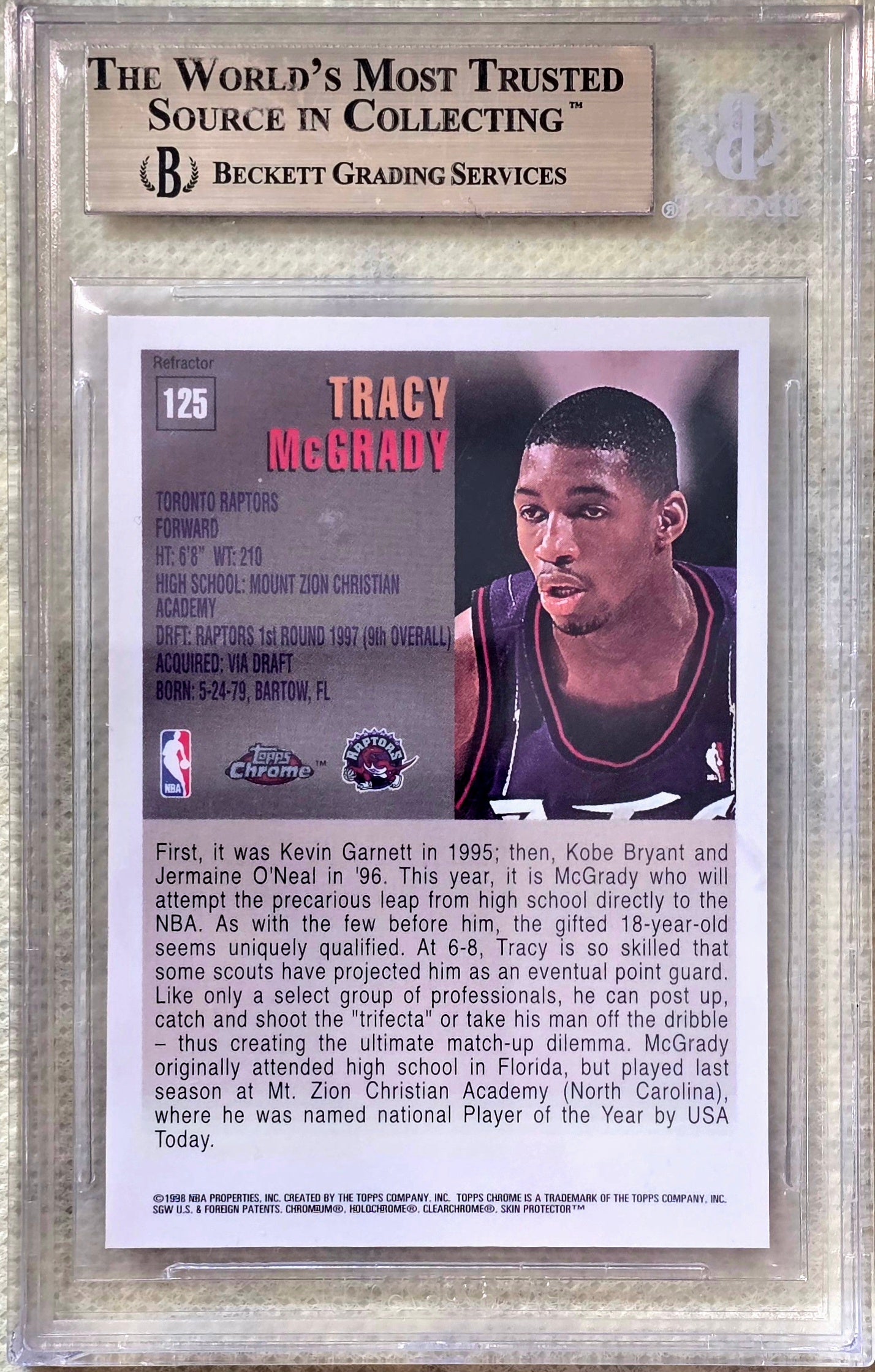 1997 Topps Chrome Refractor Tracy McGrady #125 Rookie RC Refractor BGS 9.5 Gem💎