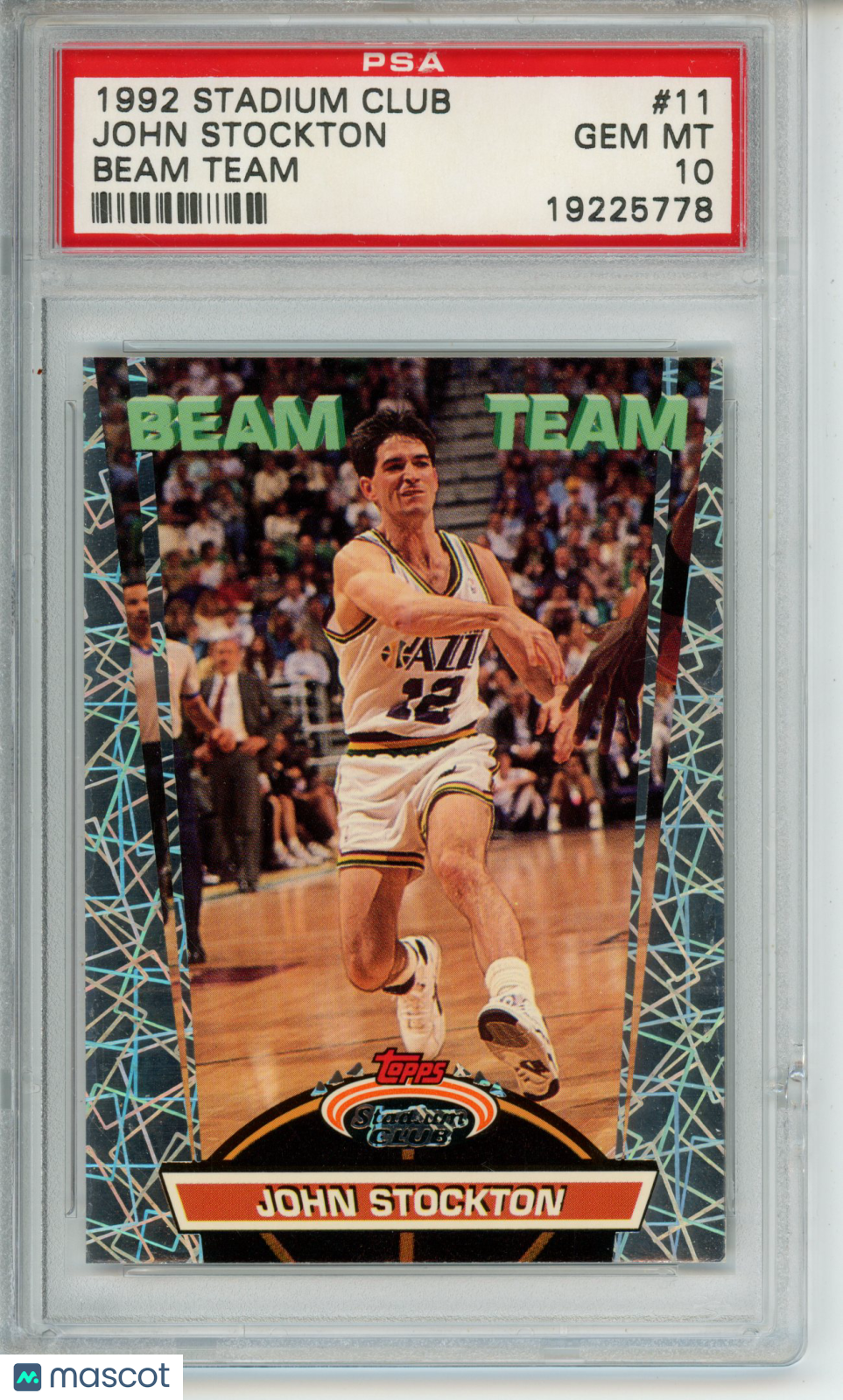 1992-93 Stadium Club John Stockton #11 Beam Team PSA 10 Gem Utah Jazz HOF