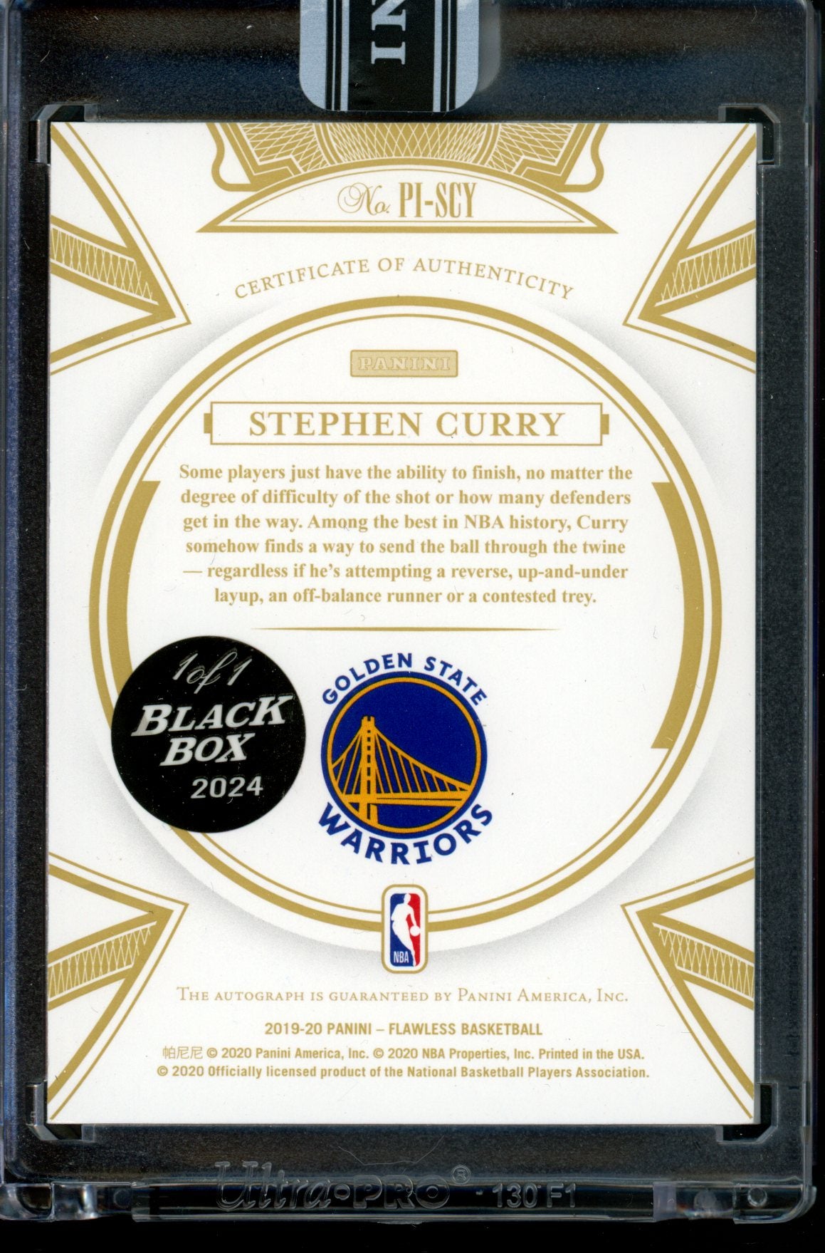 2019-20 Panini Flawless Stephen Curry Premium Ink Platinum Black Box Auto 1/1