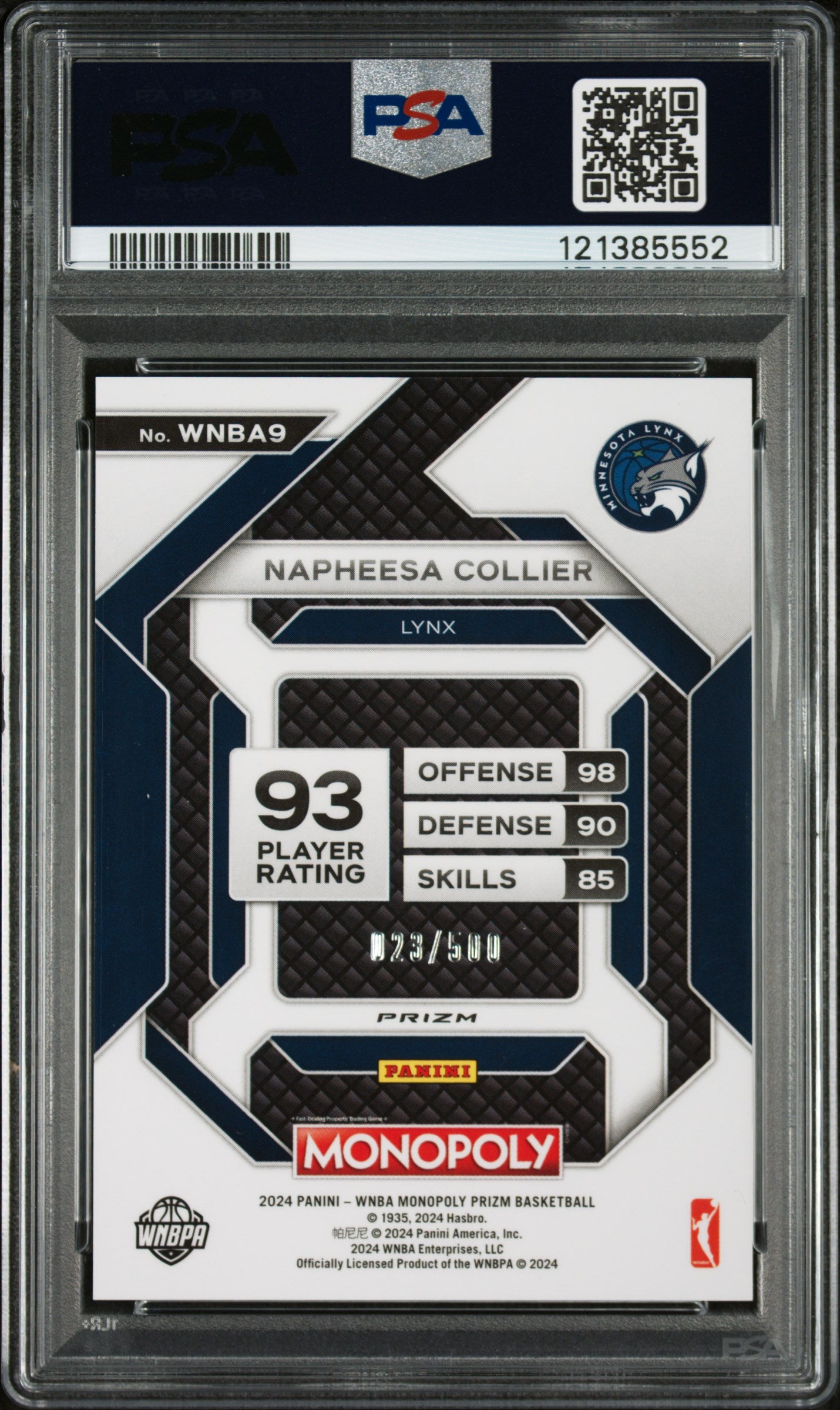 2024 Panini Prizm Monopoly WNBA Napheesa Collier Gold Millionaire Shimmer PSA 10