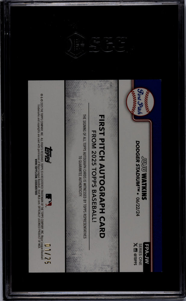 2025 Topps Juju Watkins #FPA-JW First Pitch Autograph Orange #1/25 SGC 9 Auto 10