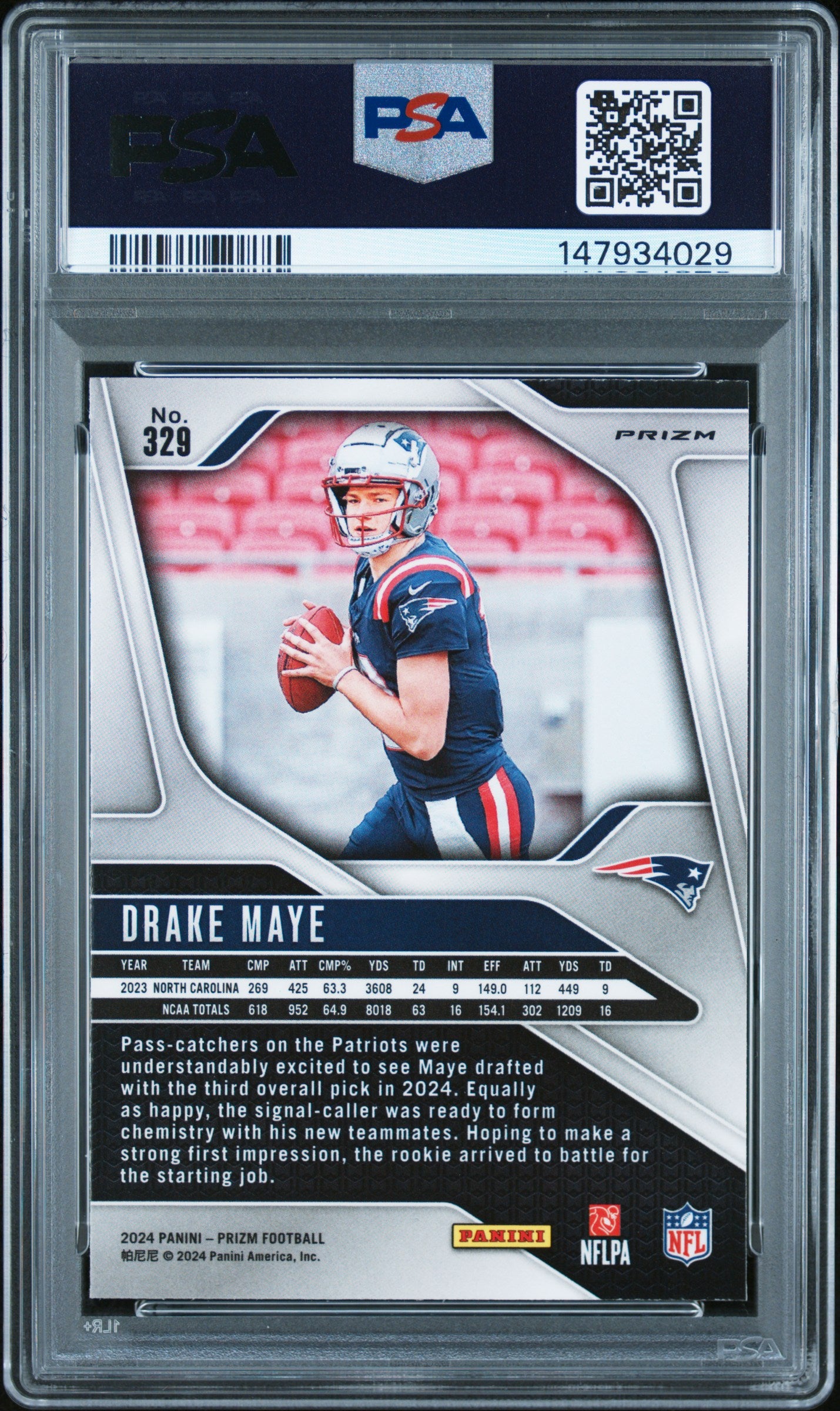 2024 Panini Prizm Drake Maye #329 Silver Rookie RC PSA 10 Gem Mint Patriots