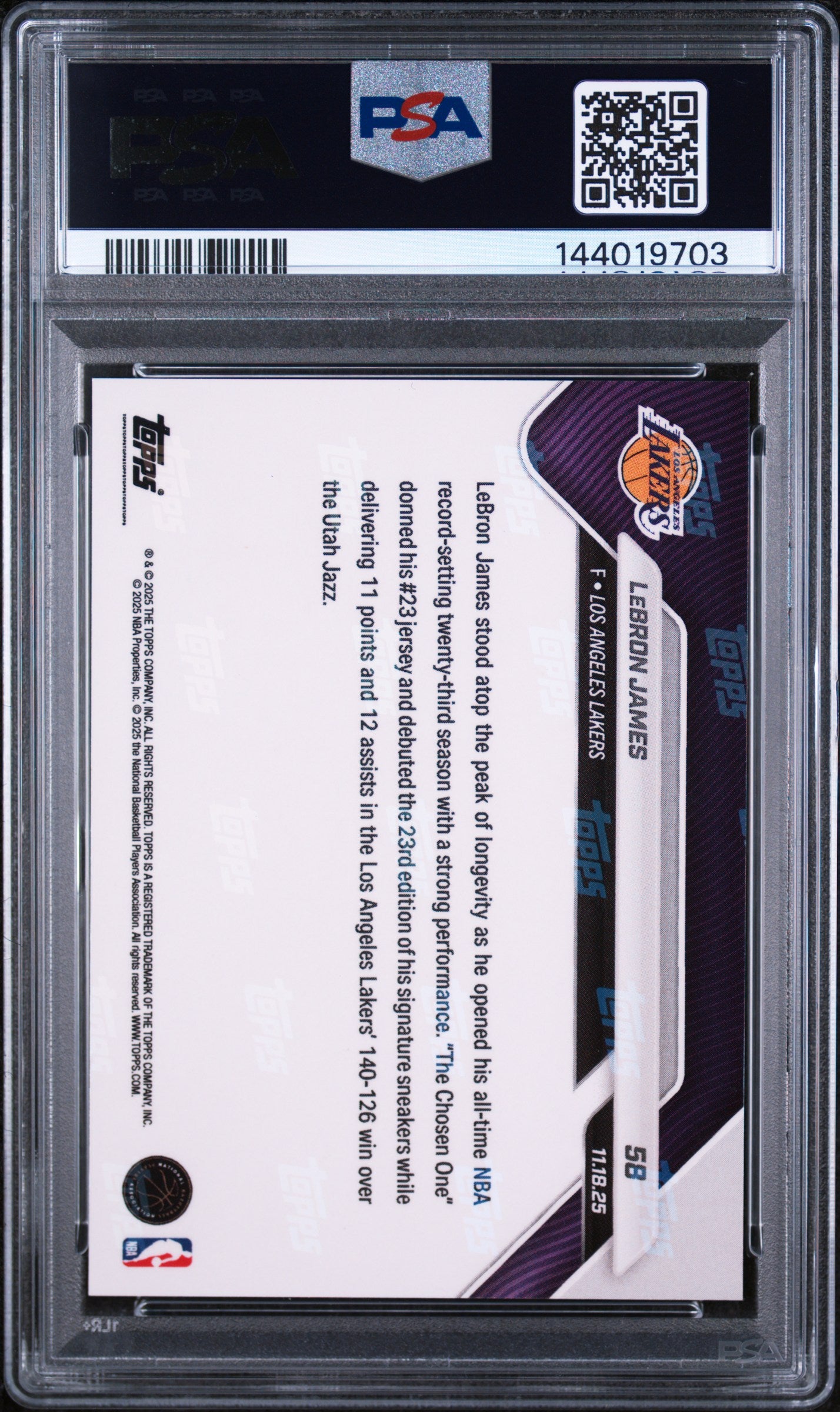 2025 Topps Now LeBron James #58 Green Foil /99 PSA 9 Chalk Toss Lakers