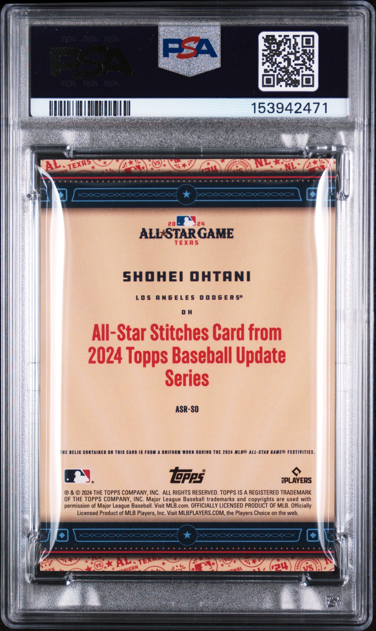 2024 Topps Update All-Star Stitches Relics Shohei Ohtani Gold Patch /50 PSA 7