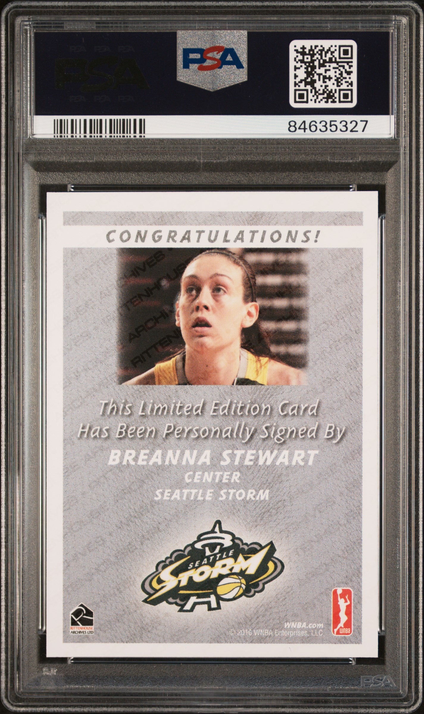 2016 Rittenhouse WNBA Autograph Breanna Stewart Action Rookie PSA 10 Auto 10