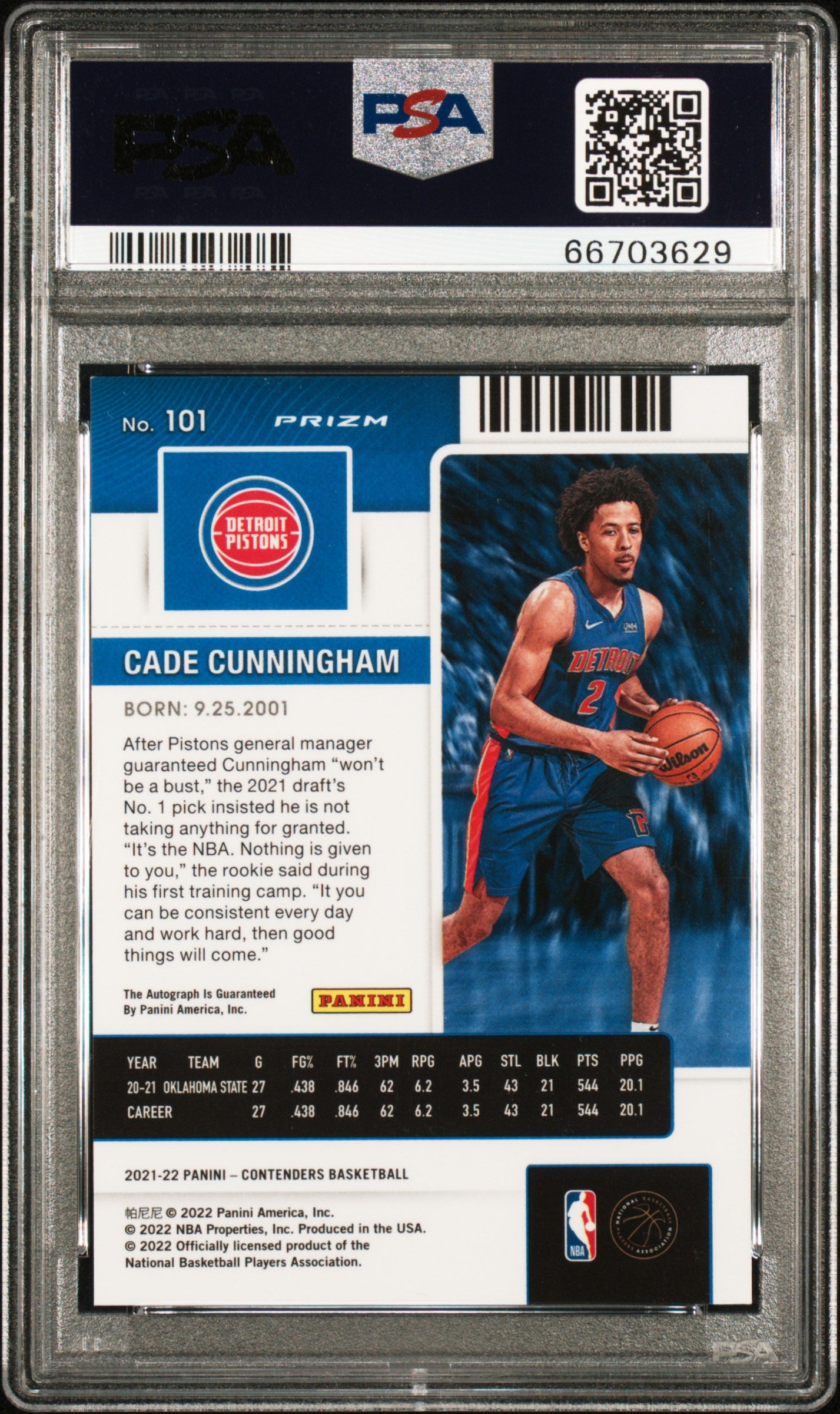 2021 Contenders Cade Cunningham Rookie Auto Blue Green Shimmer Prizm SP PSA 10