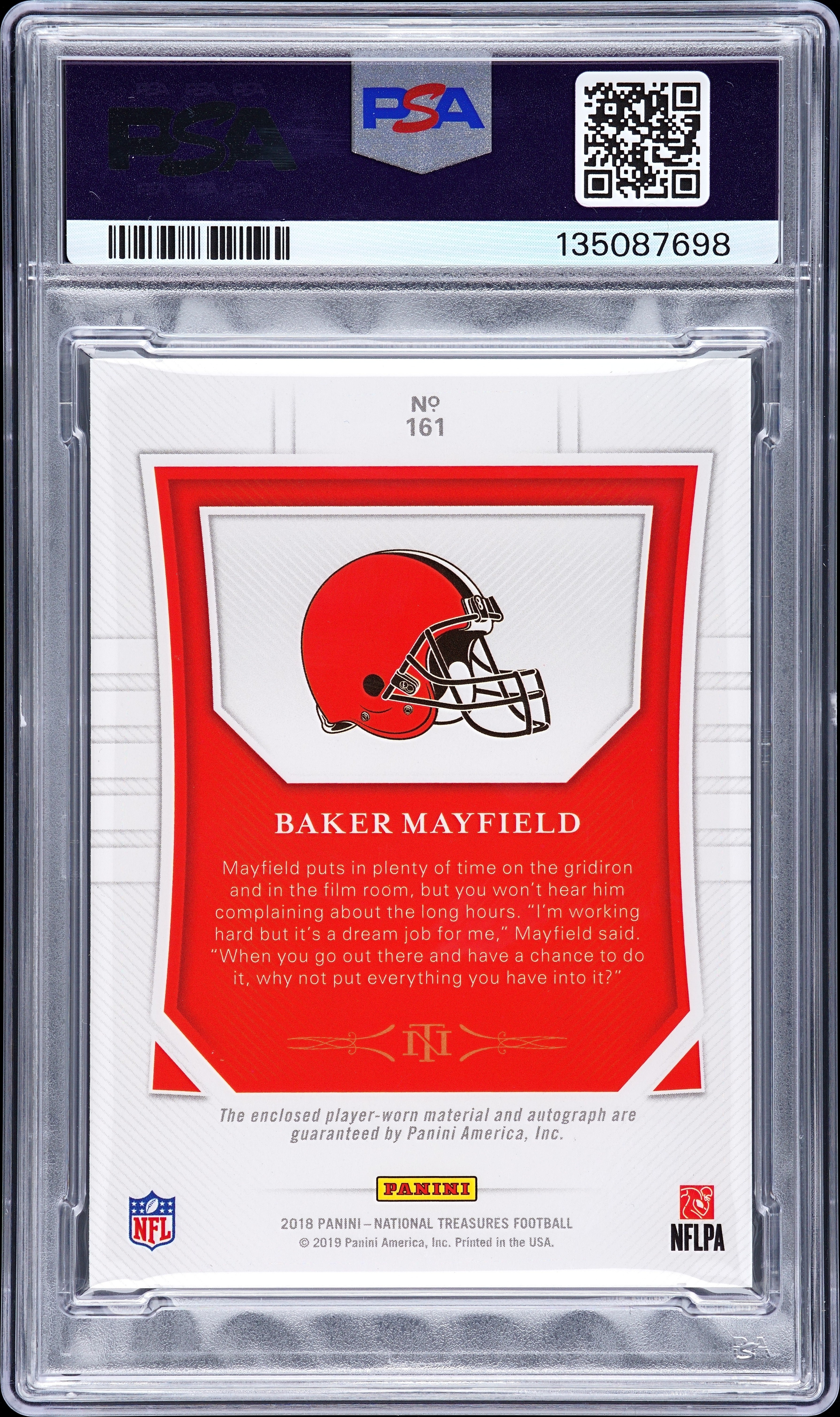 2018 National Treasures Baker Mayfield #161 Patch Autograph RPA 99 PSA 8/10 Auto