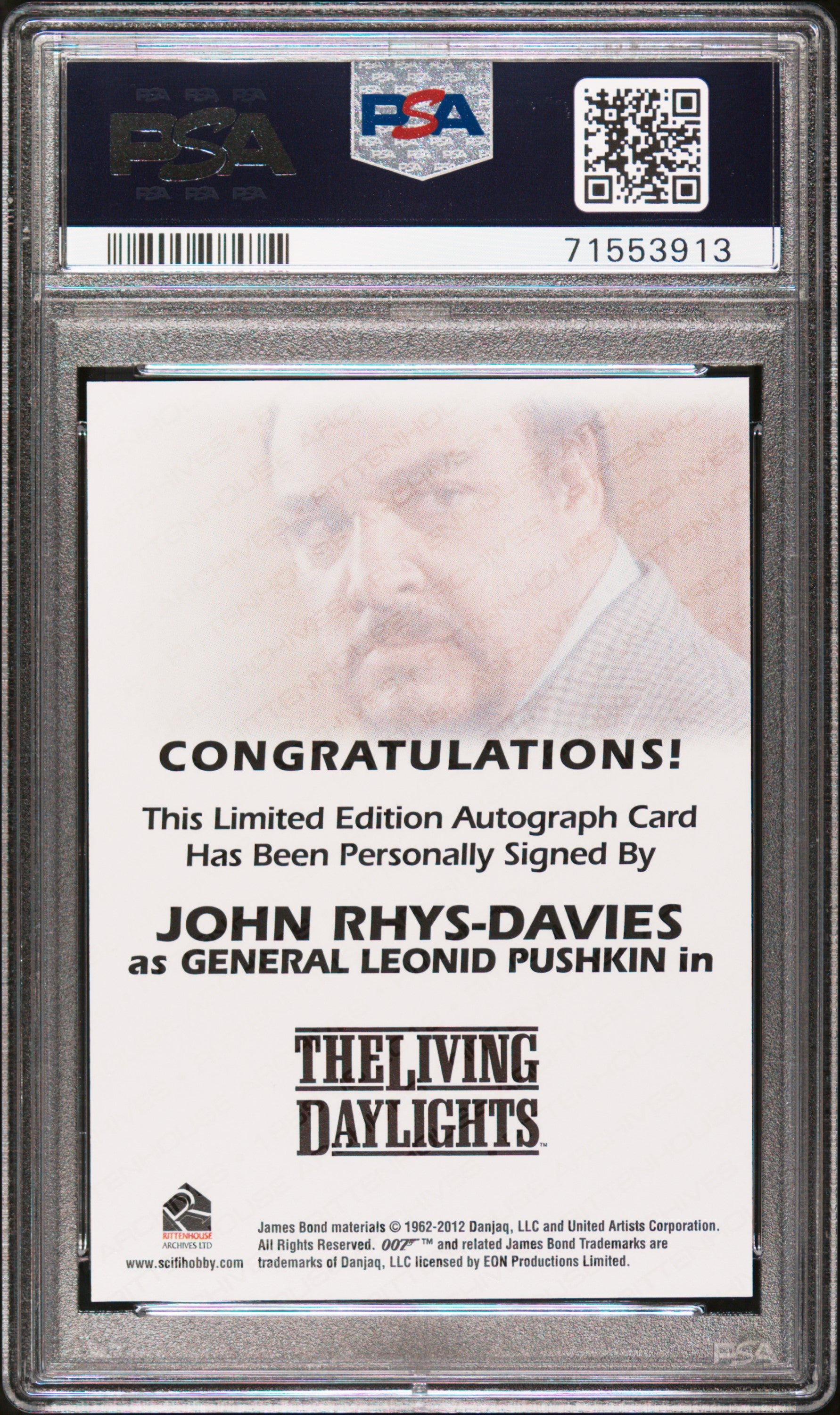 2012 James Bond 50th Anniv Series 2 Autograph John Rhys-Davies LE Auto PSA 10