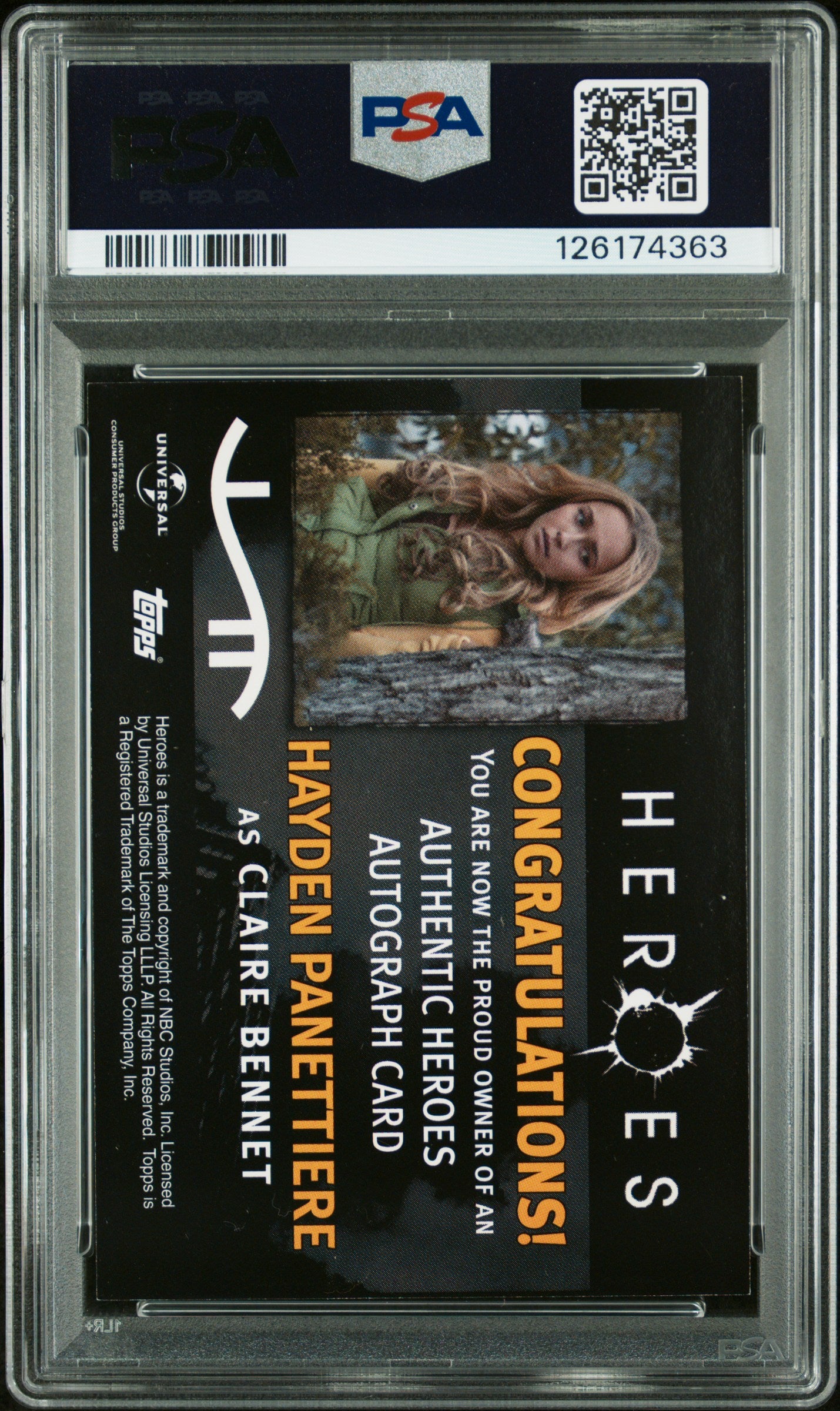 2008 Topps Heroes Autographs Hayden Panettiere Cheerleader PSA 7 /10 Auto