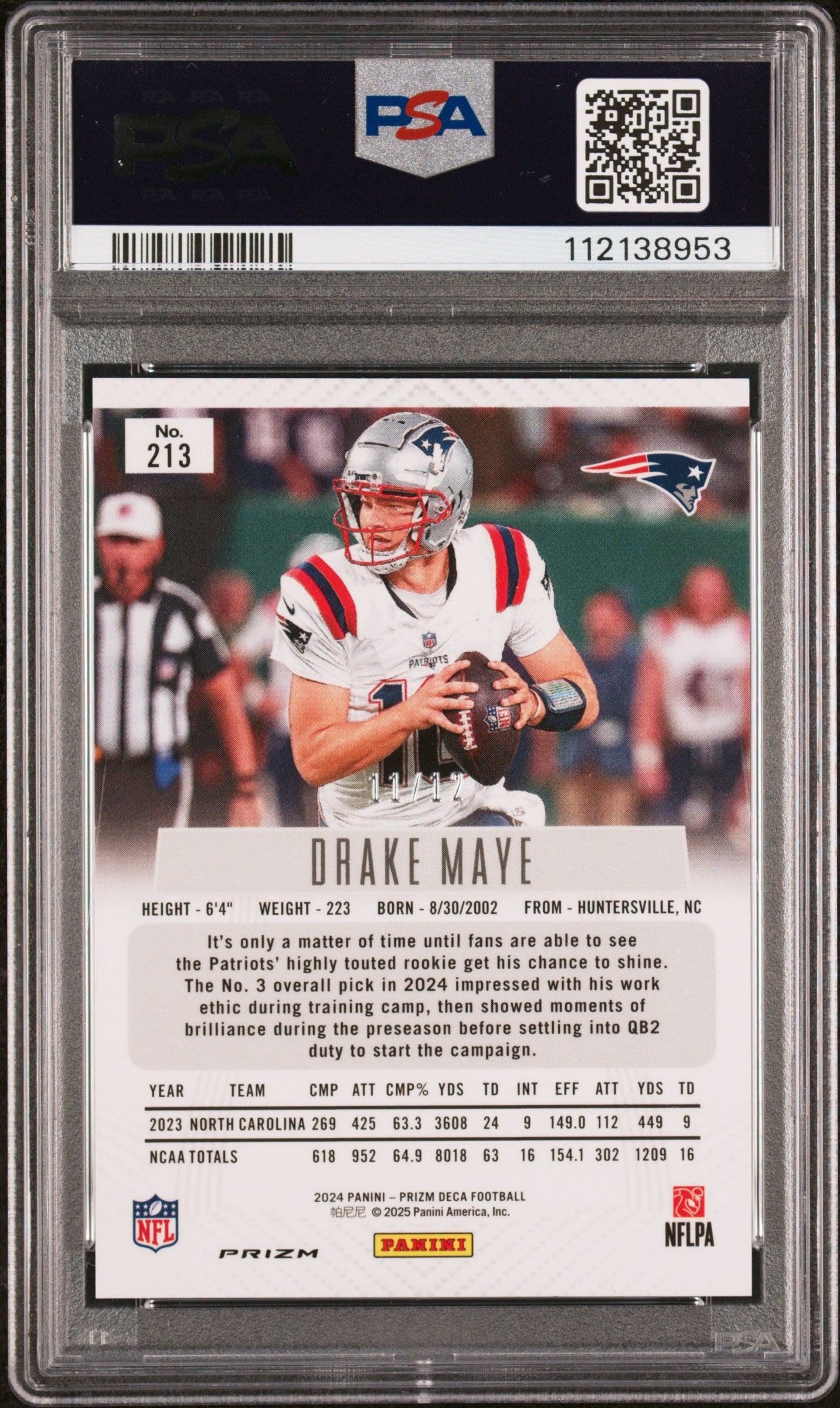 2024 Prizm Deca Drake Maye #213 Green Shimmer Fotl Rookie #11/12 PSA 9