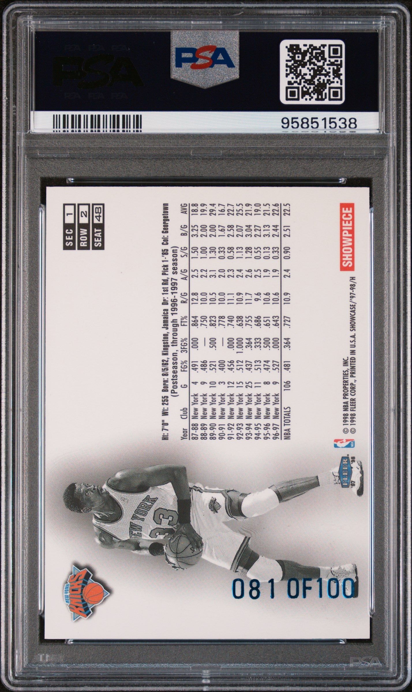 1997 Flair Showcase Legacy Collection Patrick Ewing #48 Row 2 /100 PSA 9 Mint