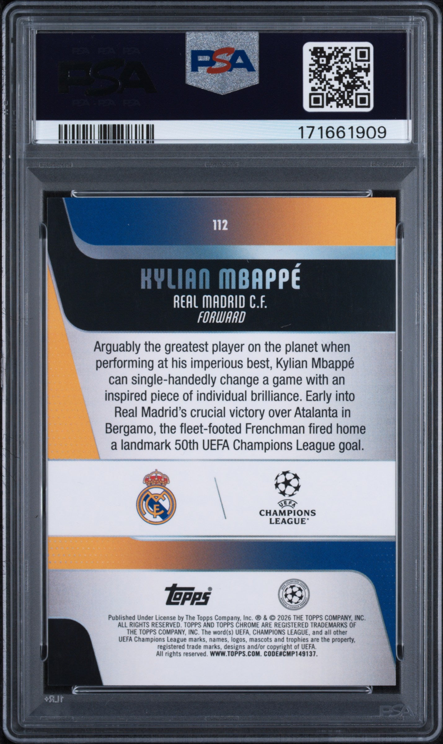 2025 Topps Chrome UEFA Kylian Mbappe #112 Big Apple Var Fanatics Orange 25 PSA 9