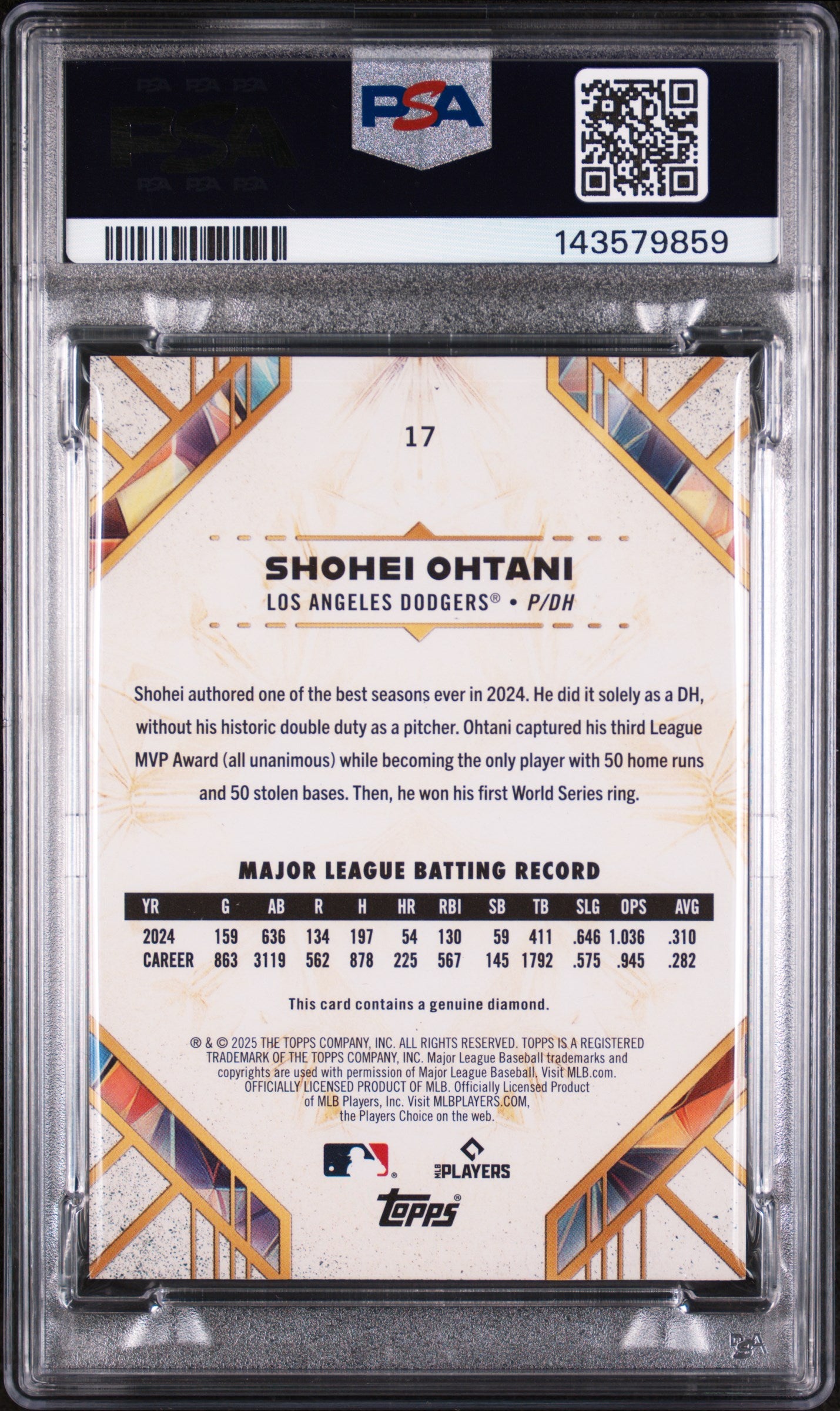 2025 Topps Diamond Icons Shohei Ohtani Genuine Diamond Gem #12 /25 PSA 9 Mint