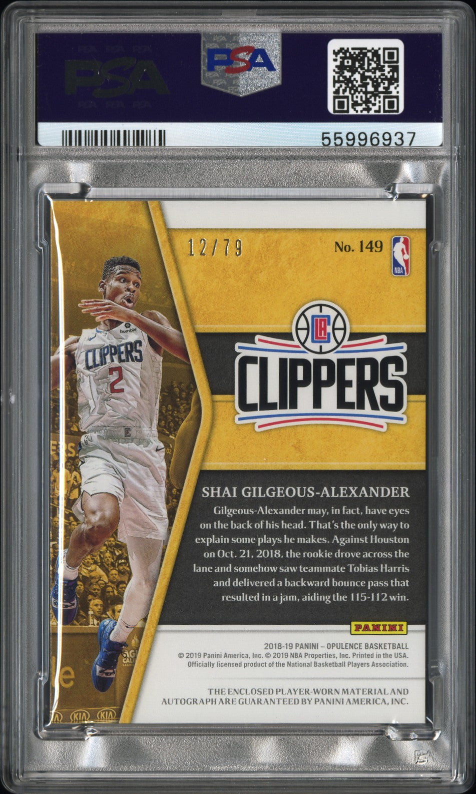 2018 Panini Opulence Shai Gilgeous-Alexander #149 Rookie Patch Auto /79 PSA 8