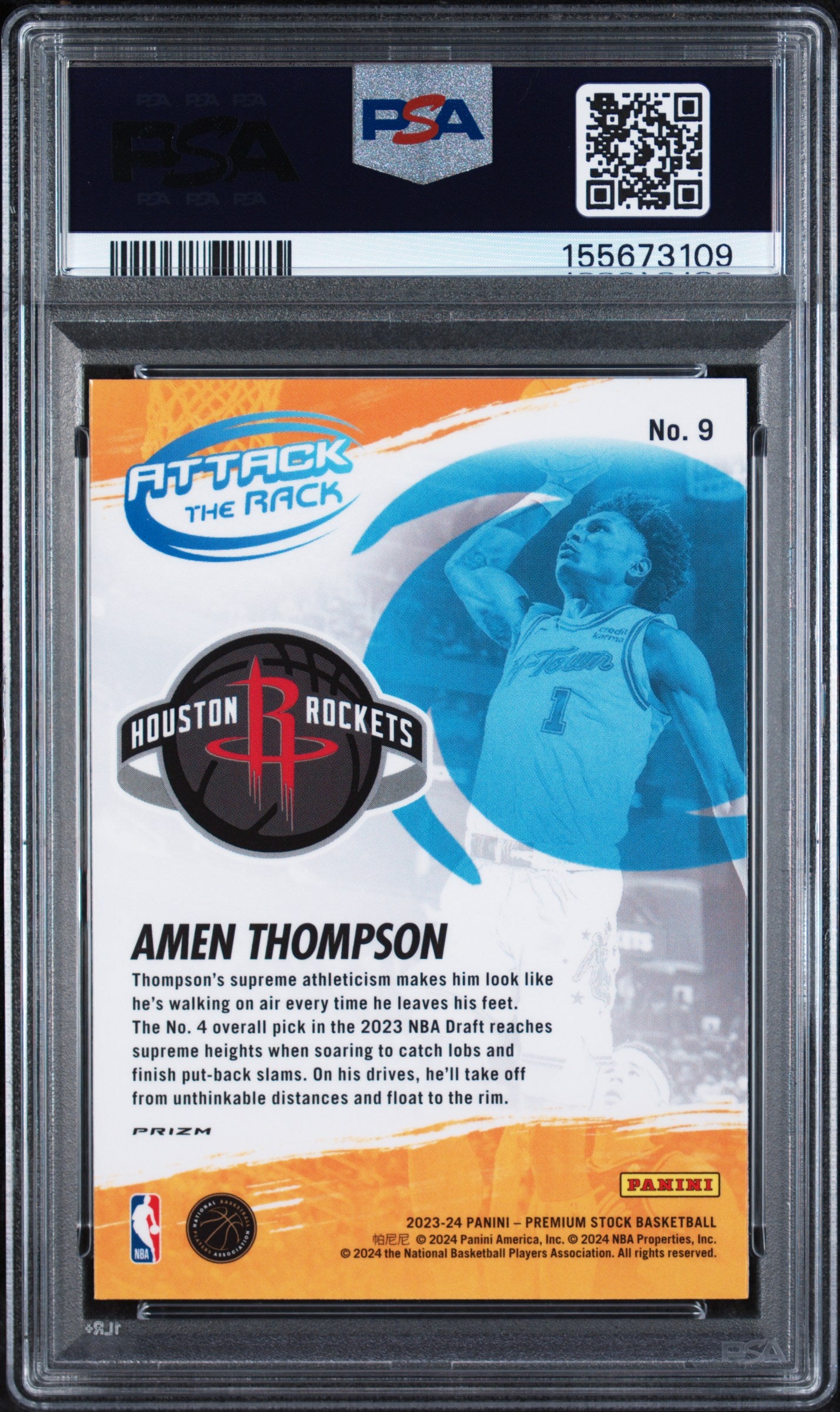 2023 Hoops Premium Stock Attack The Rack Amen Thompson Rookie Disco Prizm PSA 10