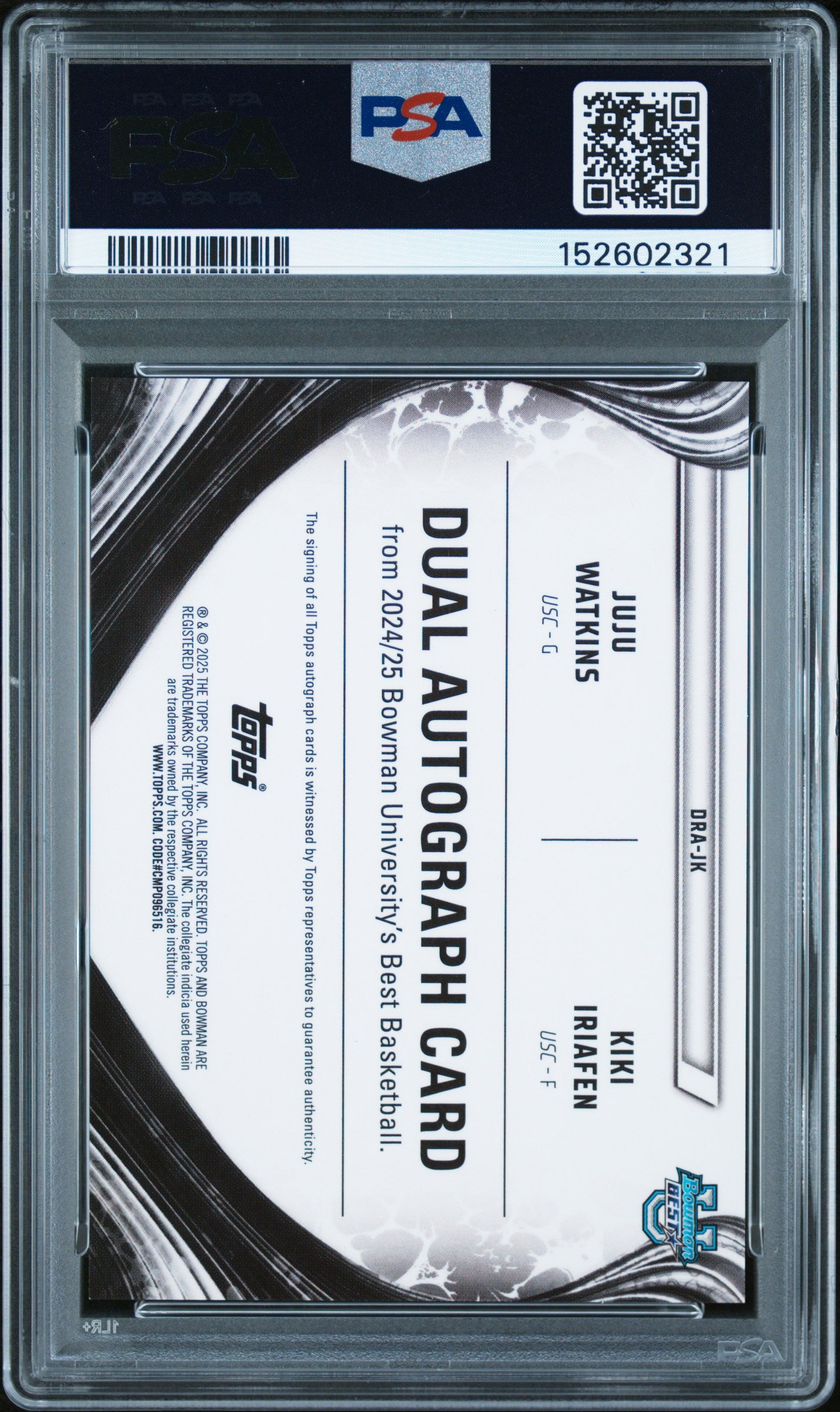 2024 Bowman U Best Dual Auto Iriafen Juju Watkins Black Refractor /10 PSA 9 Auto