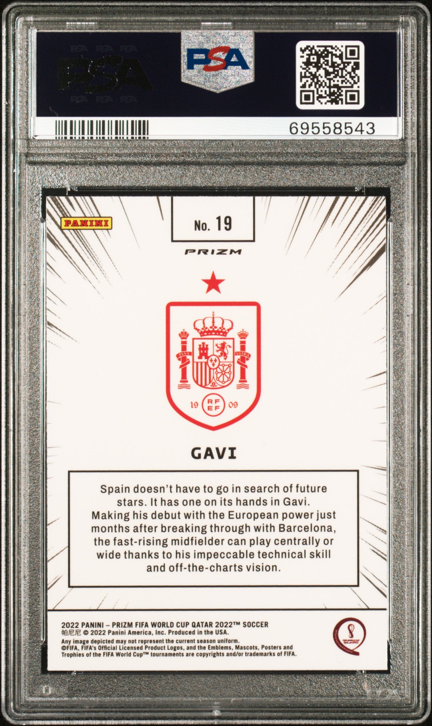 2022 Panini Prizm World Cup Qatar Manga Gavi #19 Rookie PSA 10 World Cup Spain