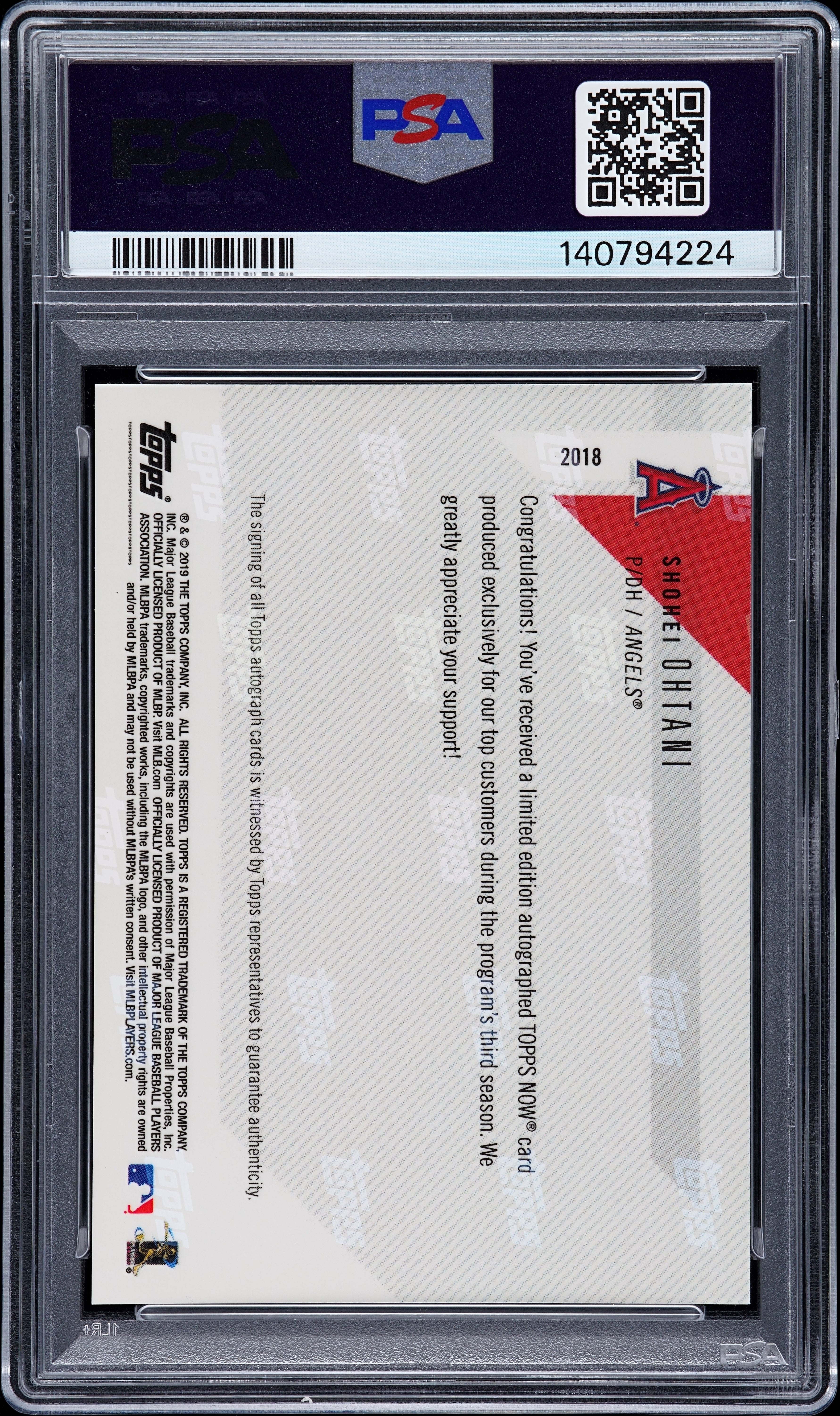 2019 Topps Now Platinum Autograph "17" Rare Shohei Ohtani Auto Rookie RC PSA 10
