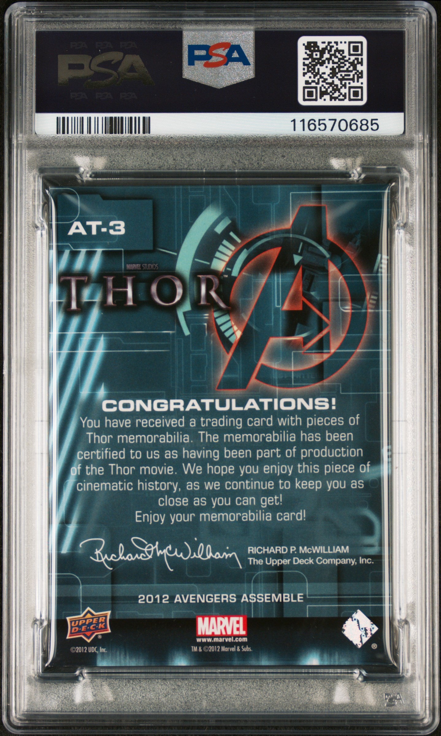 2012 Avengers Assemble Trio Memorabilia Thor Loki Jane Foster Wardrobe Patches Mint Triple Combo Relic #AT-3 PSA 9