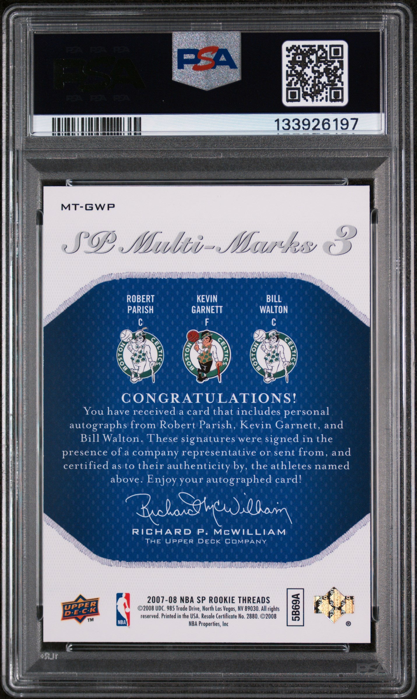 2007 SP Rookie Threads SP Multi-Marks 3 Walton Garnett Parish Auto #/25 PSA 8