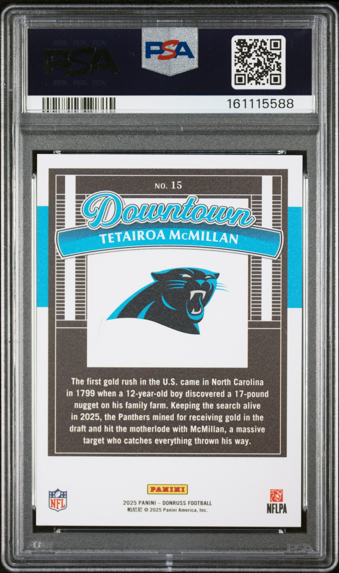 2025 Panini Donruss Downtown Tetairoa Mcmillan #15 Rookie RC PSA 10 Gem Mint