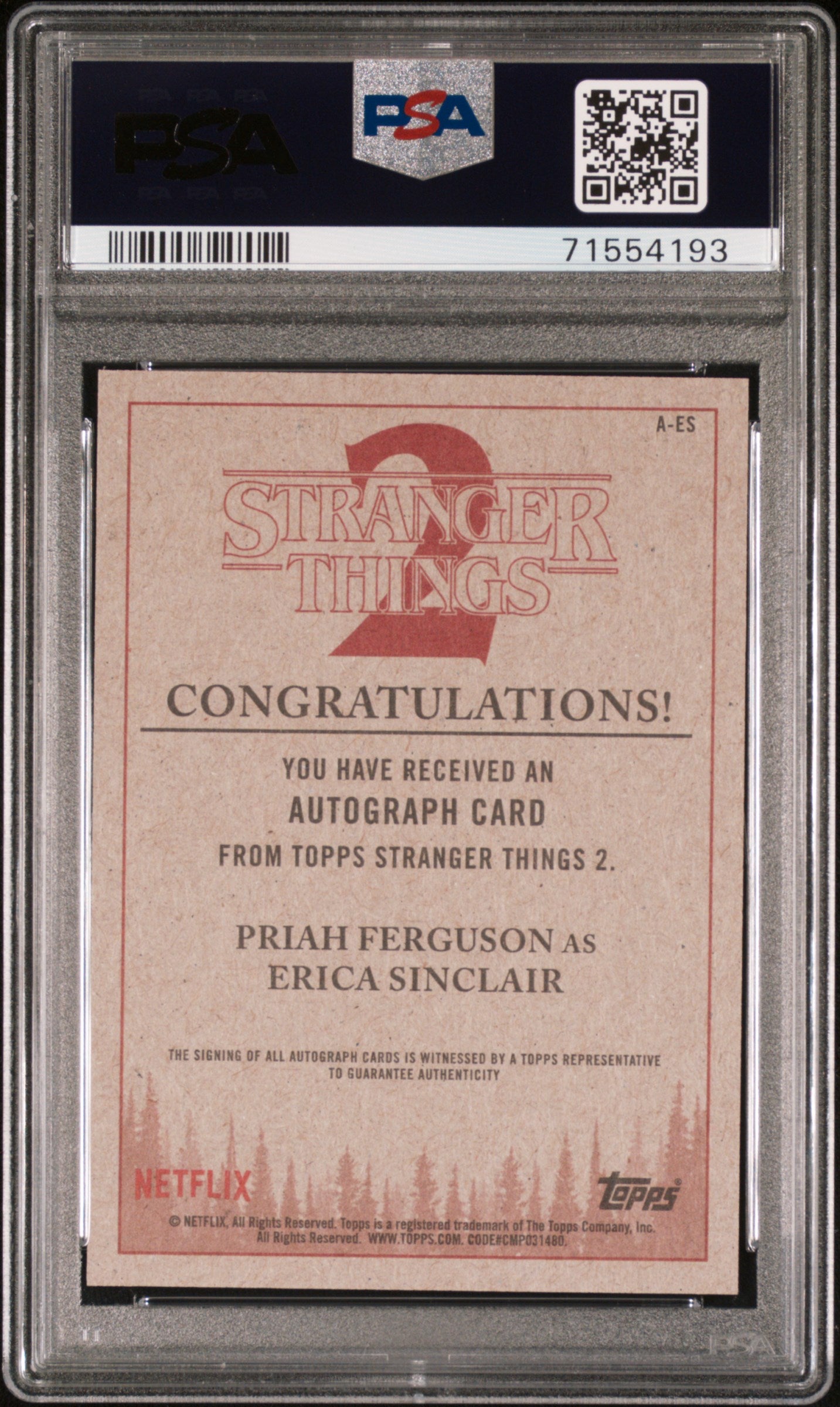 2019 Topps Stranger Things S2 Autograph Priah Ferguson PSA 10 Auto