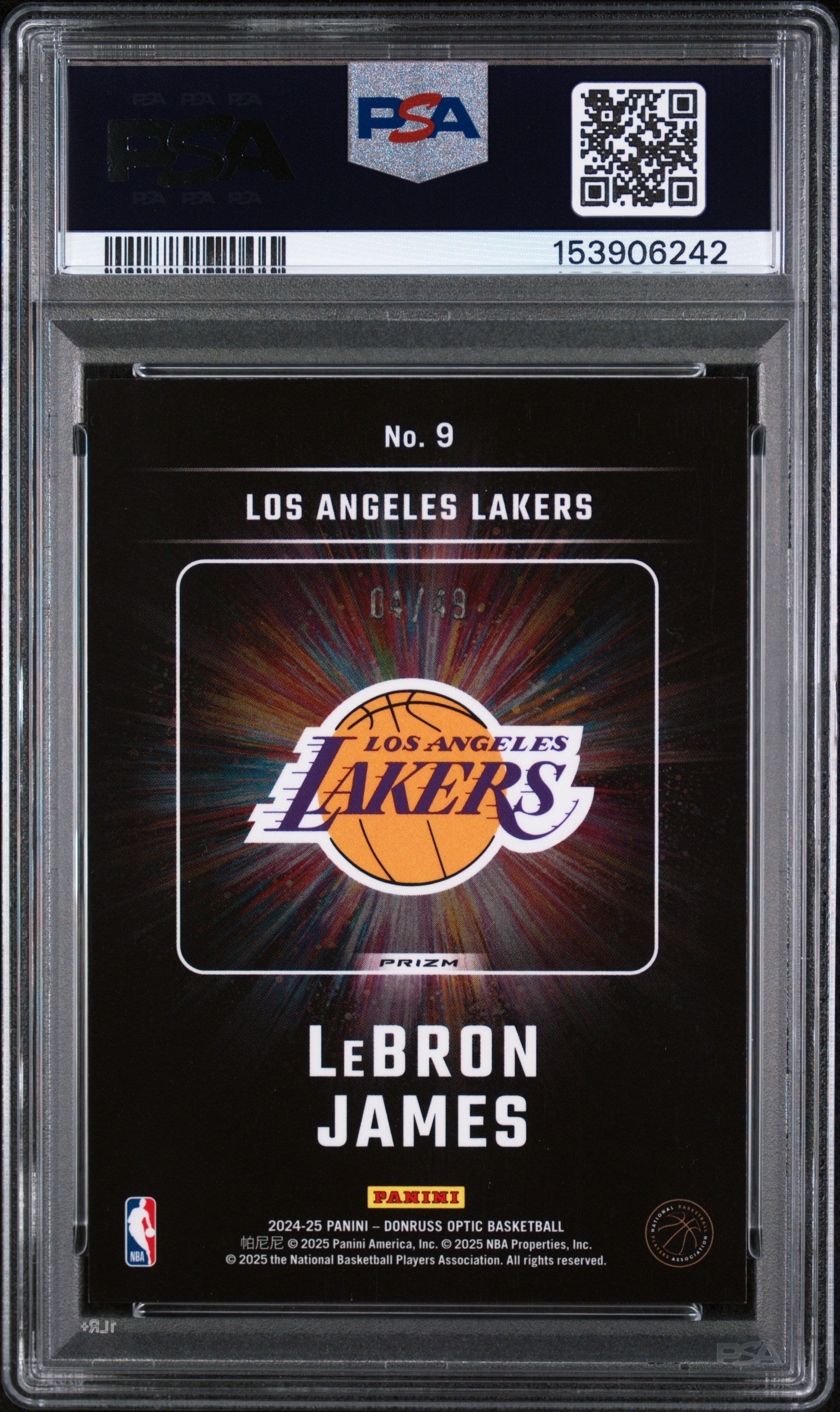 2024 Donruss Optic Lights Out LeBron James #9 Blue Prizm #/49 PSA 10 POP 4