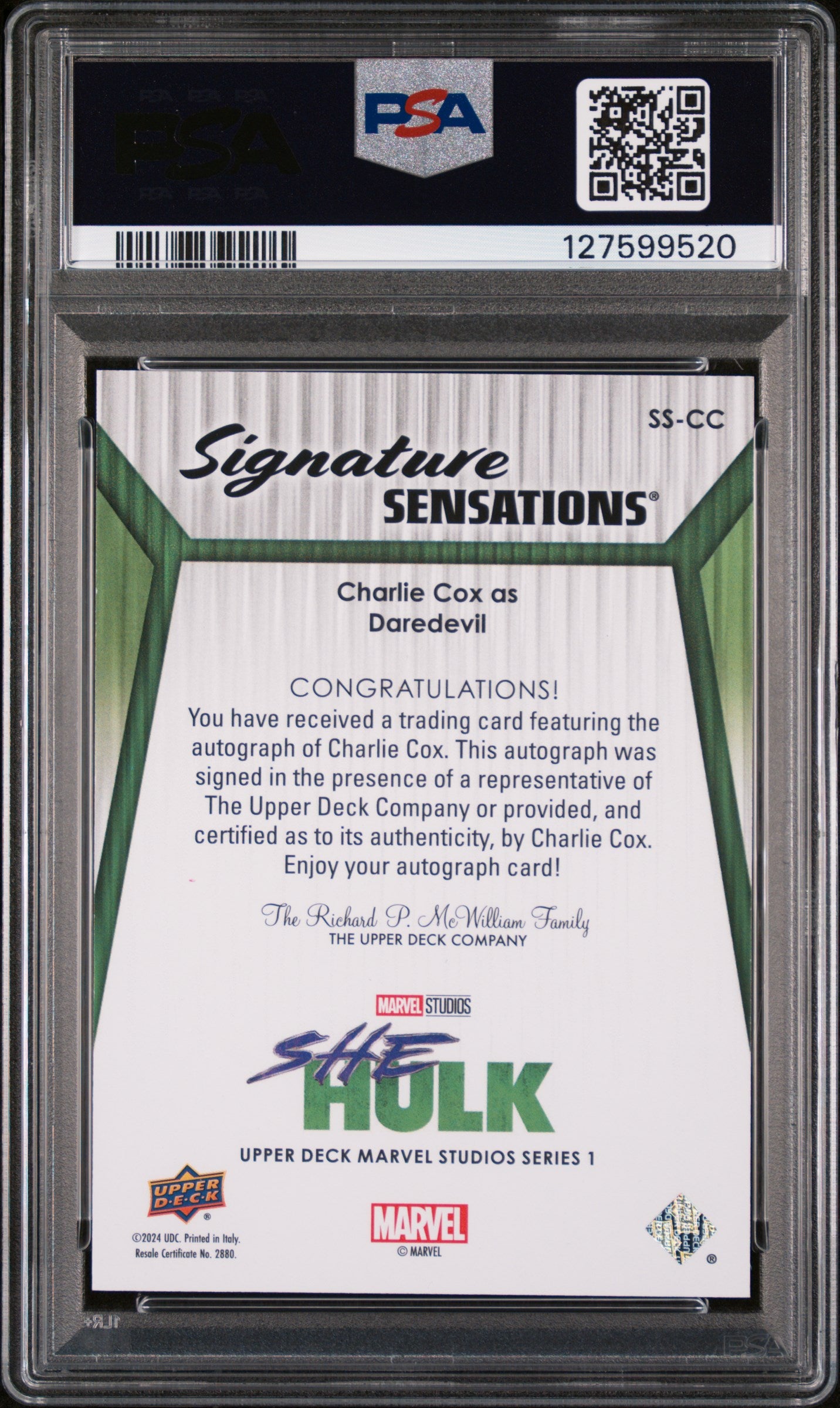 2024 Upper Deck Marvel S1 Signature Sensations Charlie Cox Daredevil Auto PSA 9