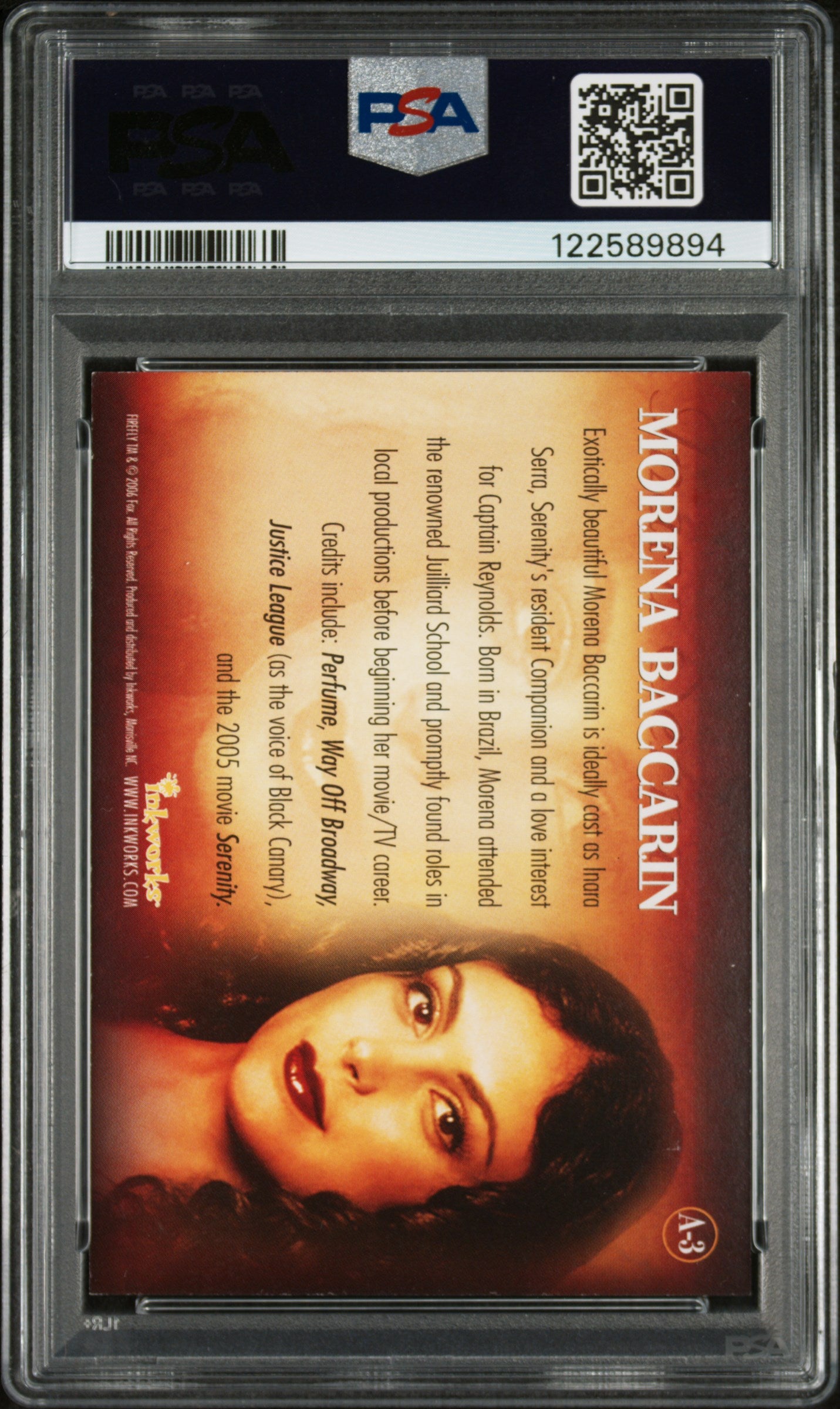 2006 Inkworks Firefly Autograph Morena Baccarin Inara Serra #A-3 PSA Auto 10