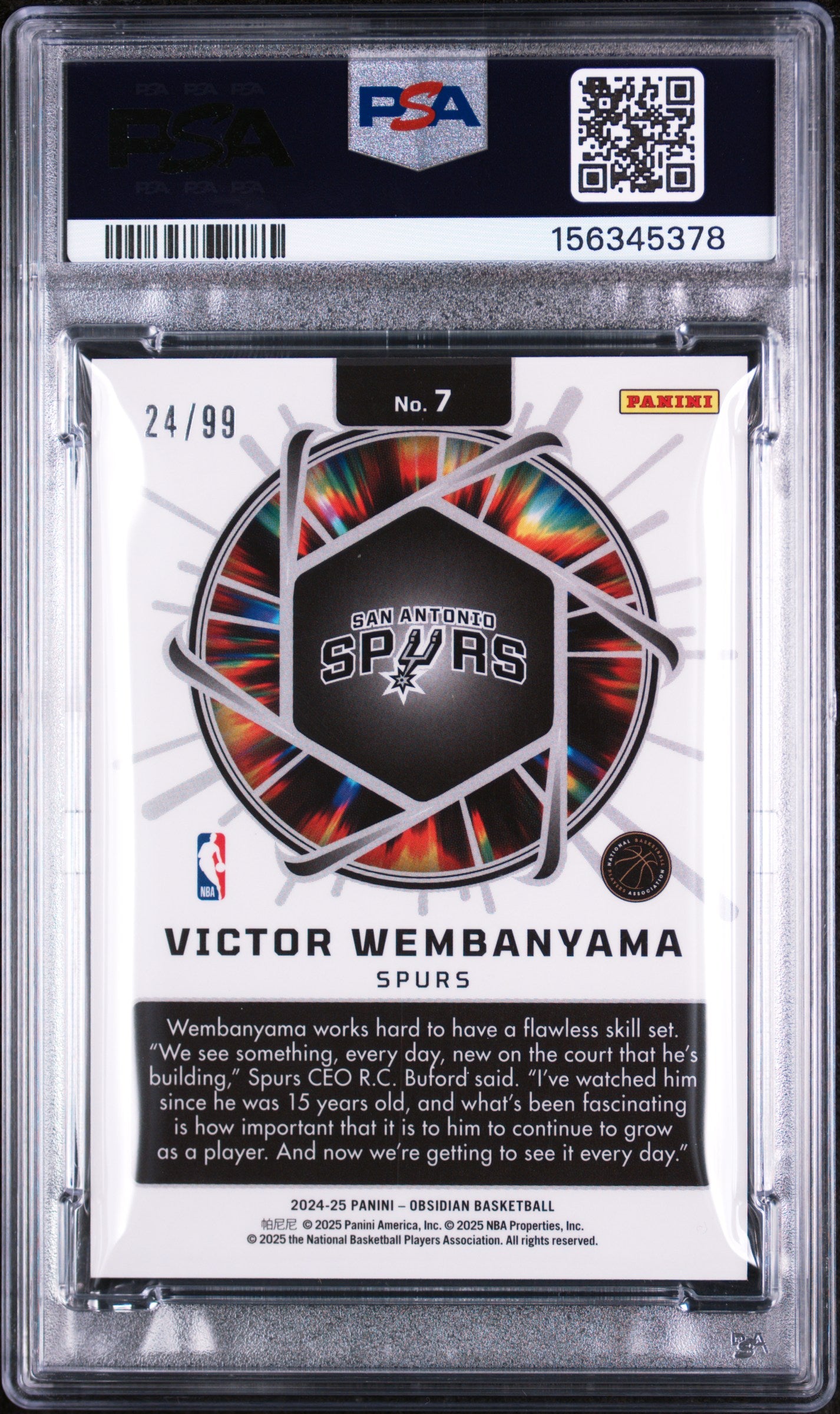 2024 Obsidian Supernova Victor Wembanyama #7 Orange Flood /99 PSA 10 POP 1