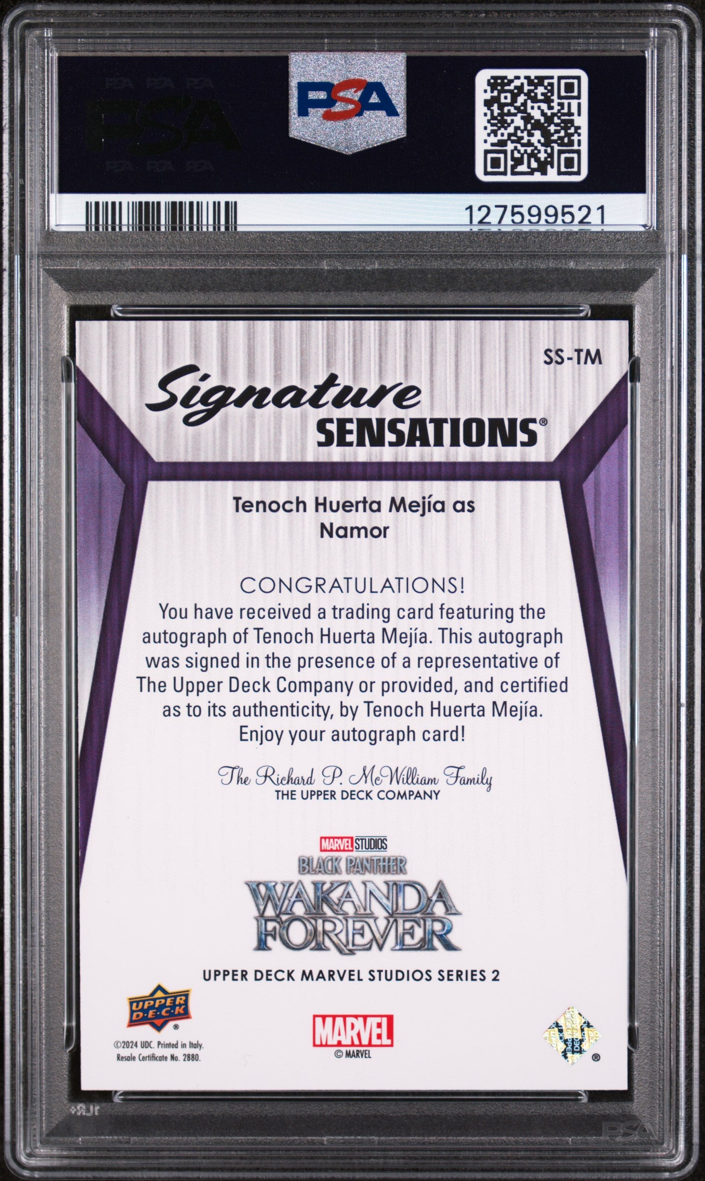 2024 Upper Deck Marvel S2 Cinematic Sig Tenoch Huerta Mejia NAMOR PSA 8 AUTO