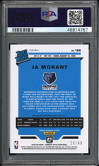 JA MORANT 2019-20 OPTIC #168 BLUE PRIZM RATED ROOKIE RC AUTO /49 PSA 10 GEM MINT