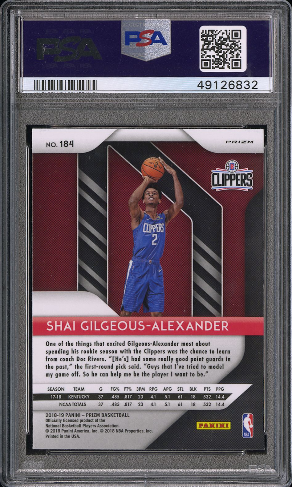 2018 Prizm Shai Gilgeous-Alexander #184 PSA 10 Rookie Tiger Stripe SP RC