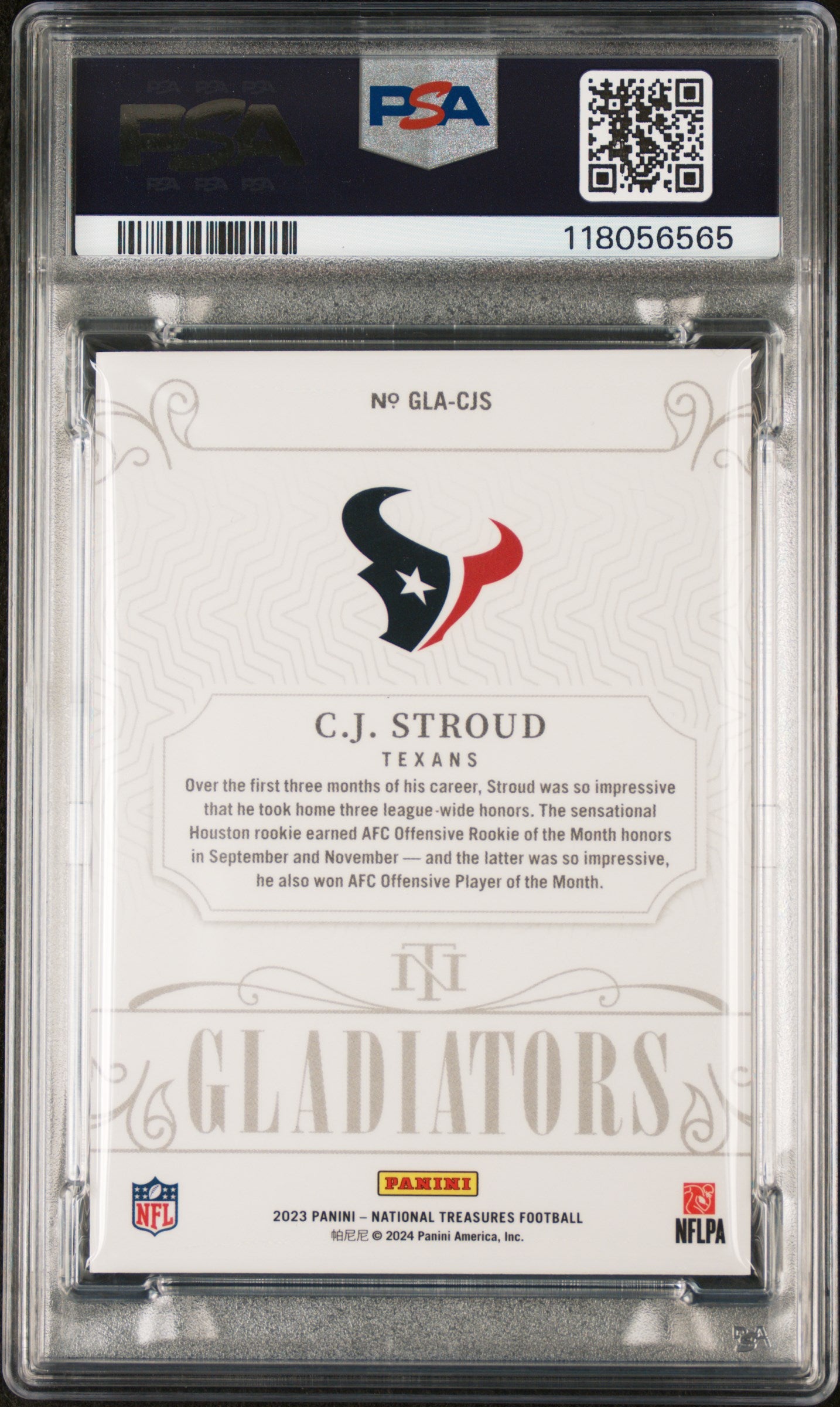 2023 National Treasures Gladiators CJ Stroud Rookie RC Holo Silver #3/25 PSA 9